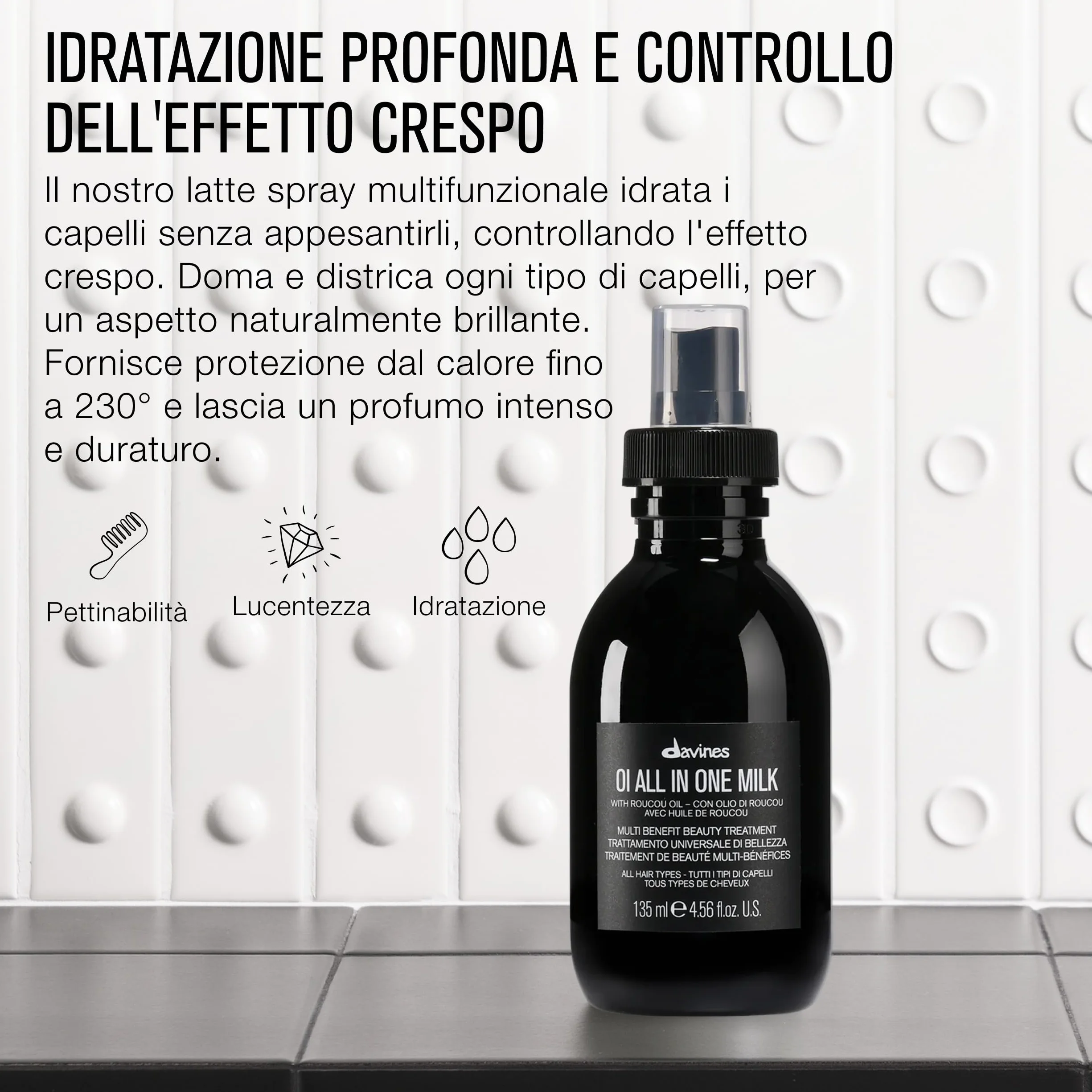 Davines OI All In One Milk - Spray per capelli multifunzionale a texture latte - Trattamento per proteggere, idratare, ammorbidire i capelli - 135 ml