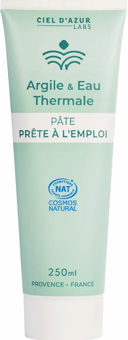 Ciel d'Azur Labs - Pasta di argilla verde con acqua termale - Pronta all'uso, ideale per cataplasma - Ricca di sali minerali e oligoelementi - Certificato naturale Cosmos Natural - Tubo 250 ml
