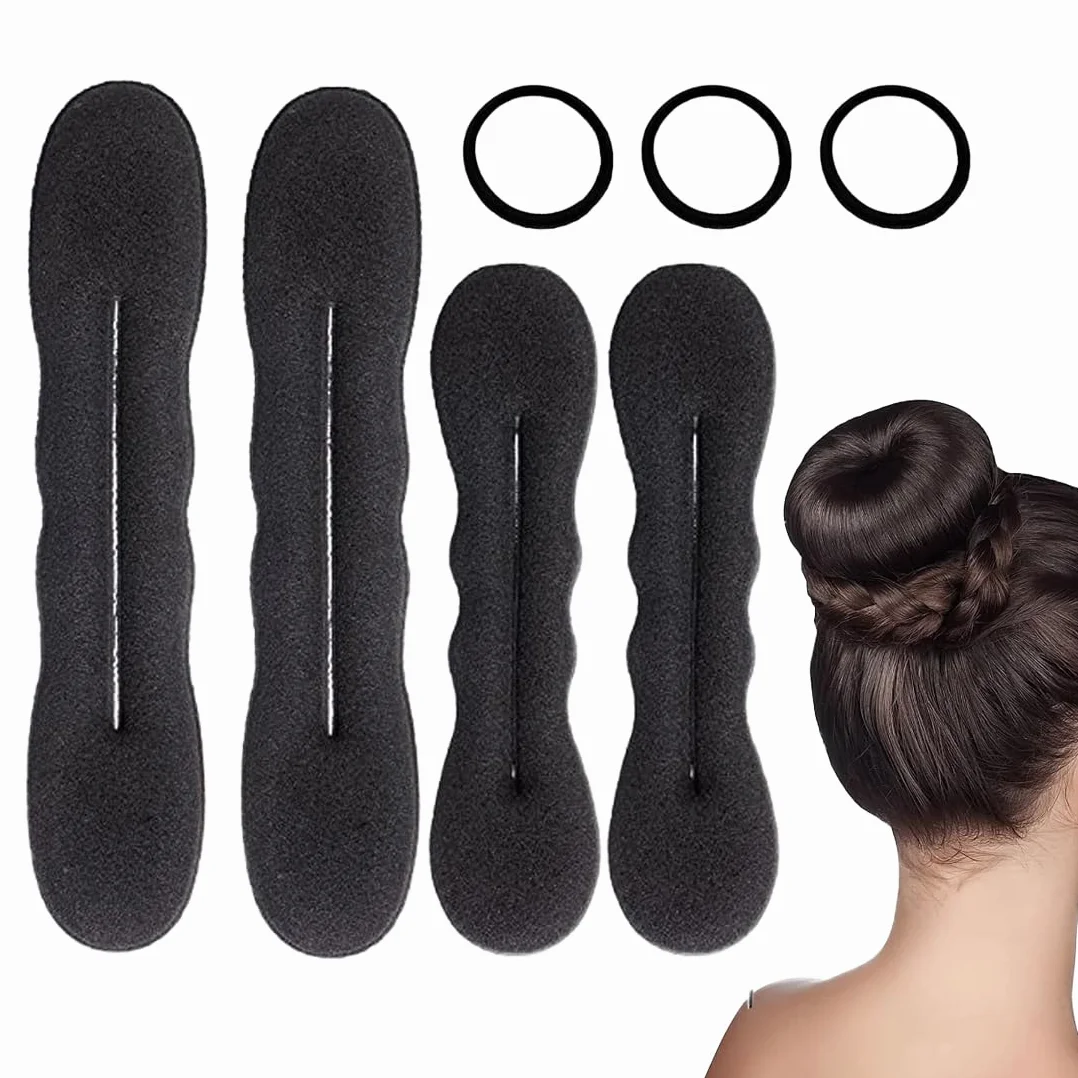 4 Pezzi Chignon per Ciambella + 3 Elastici per Capelli, Facili e Veloci per Capelli, Strumenti per Chignon in Spugna per Capelli