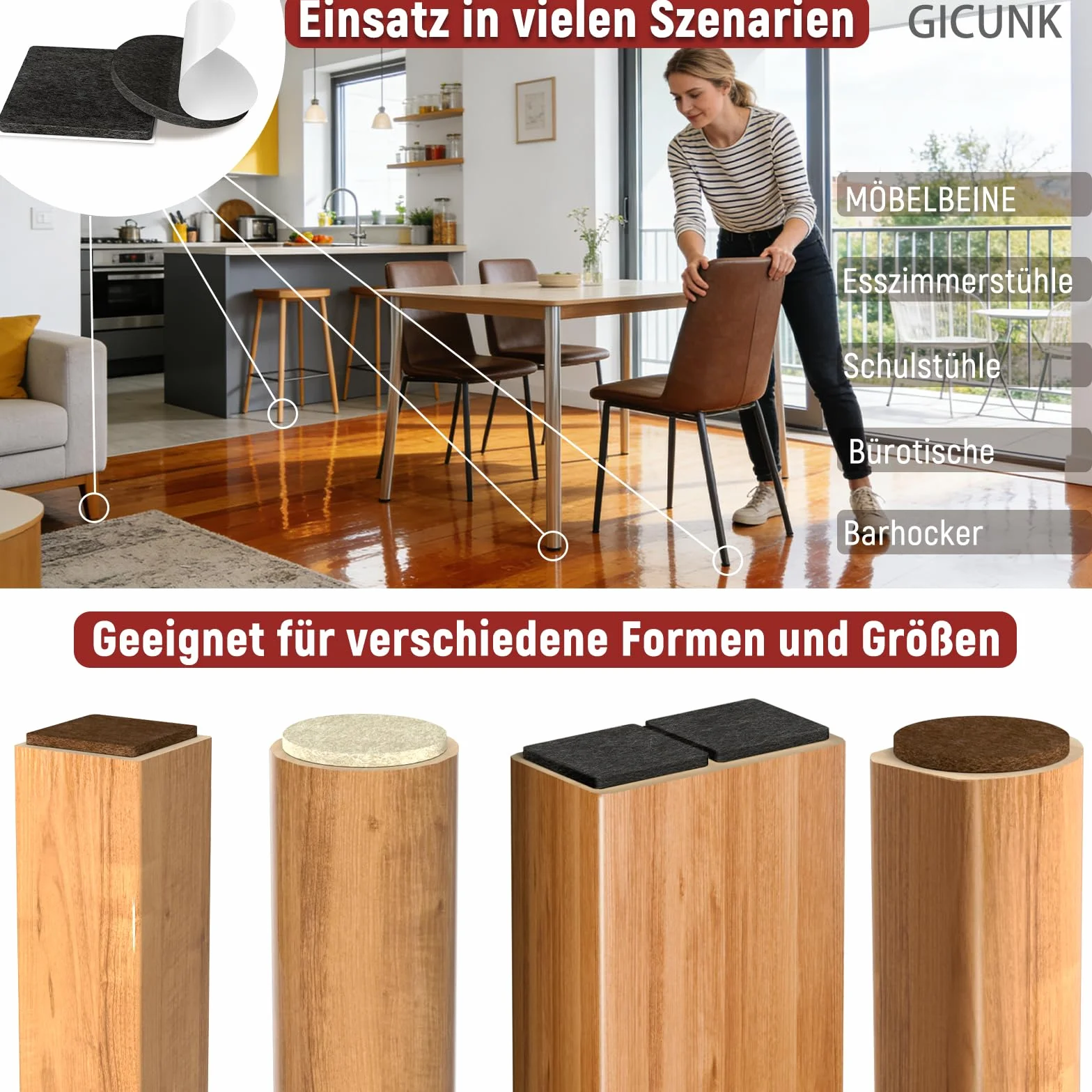 88 Pezzi Feltrini per Sedie, Feltro Adesivo per Mobili Spessore 4mm, Protezione Pavimenti, Nero