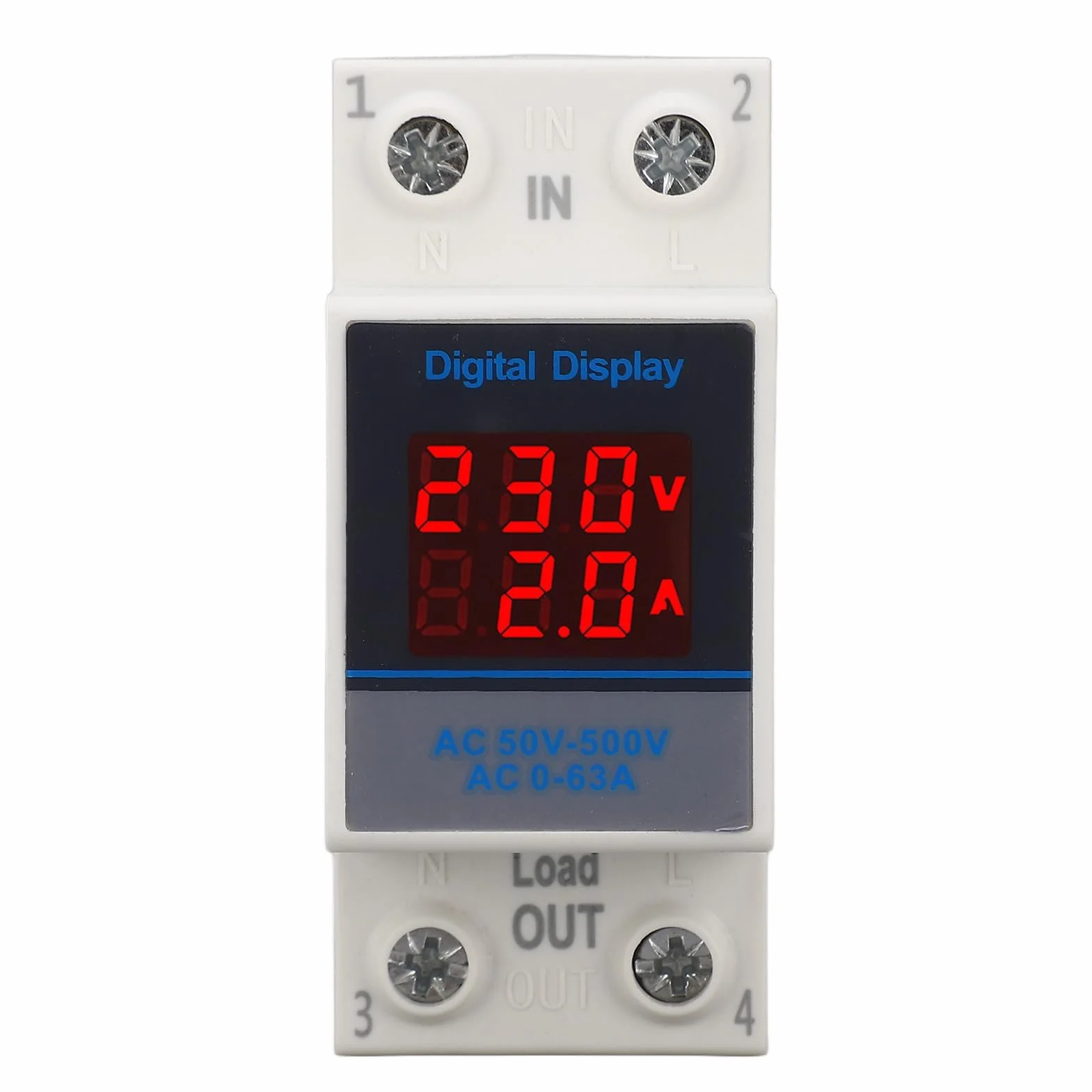 Amperometro Monofase Guida DIN Misuratore Tensione CA Corrente Display Digitale AC50-500V