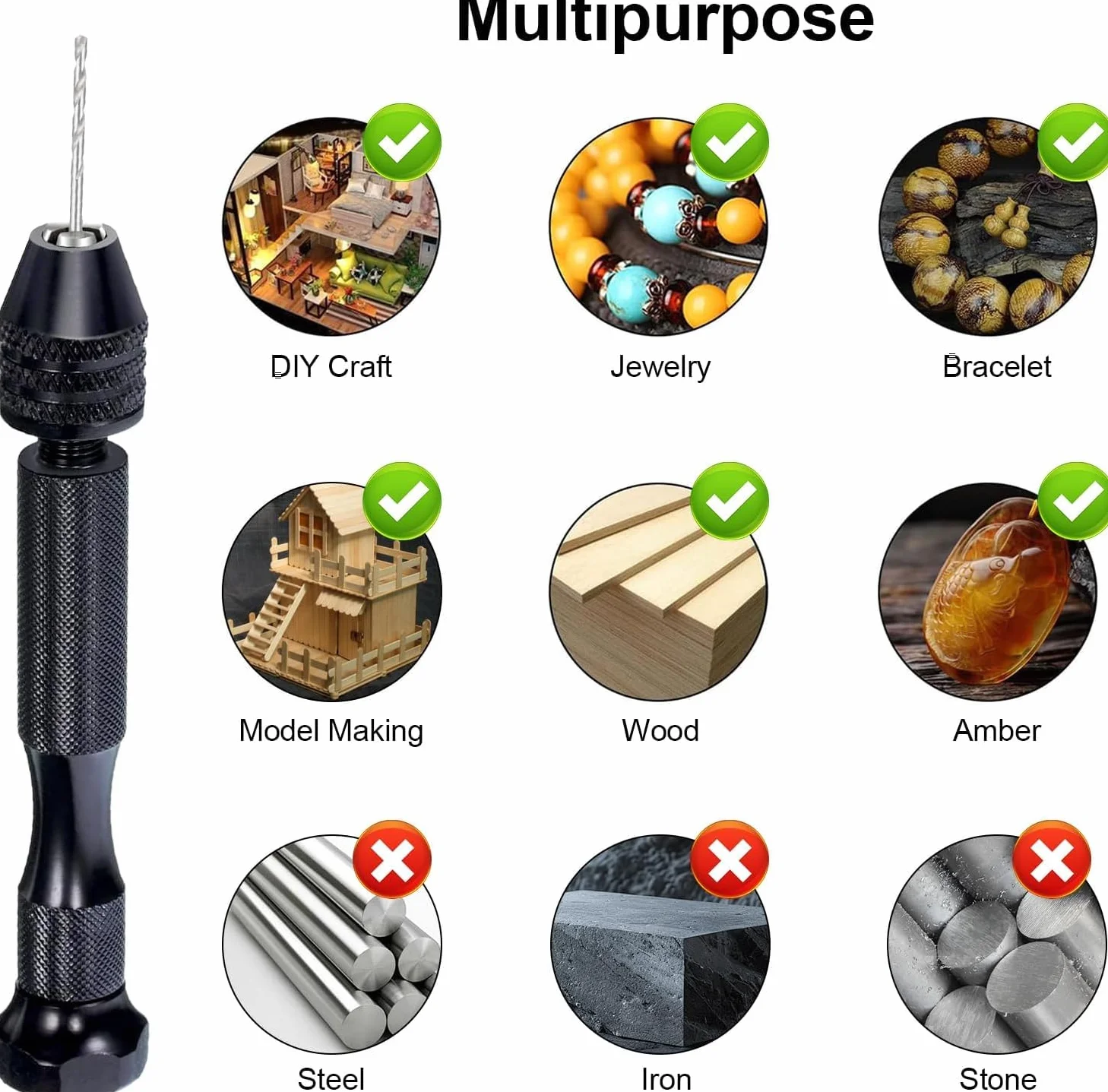 Pin Vise Hand Drill Rotary Tool 0.3-3.4mm Mini Trapano a Mano per Modellismo