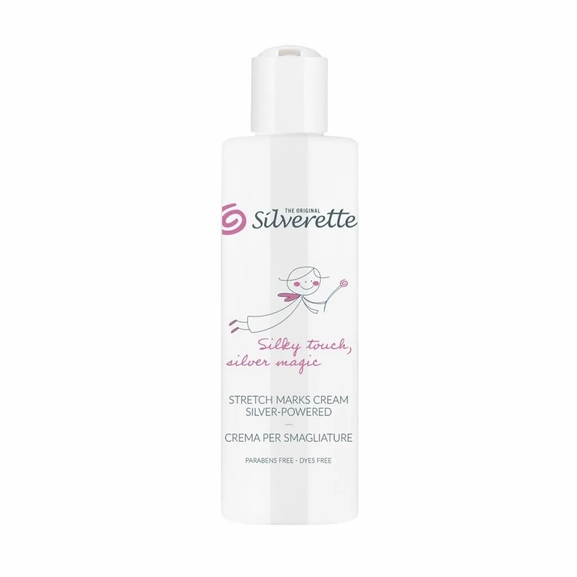 Silverette The Original Crema Smagliature Gravidanza e Post Parto, Elasticizzante con Vitamina E e Ioni d’Argento, Idratante e Nutriente, Dermatologicamente Testata, Made in Italy, 200 ml