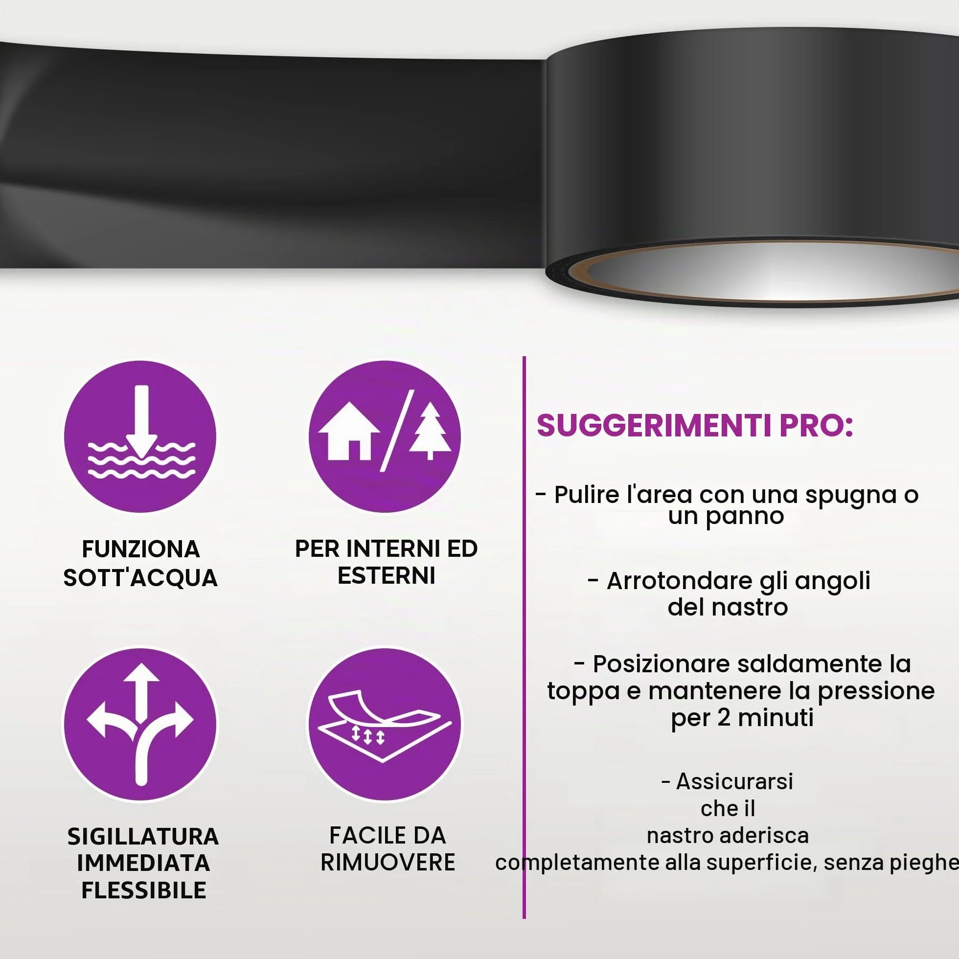 Nastro Impermeabile Autosaldante Resistente ai Raggi UV per Esterni e Interni