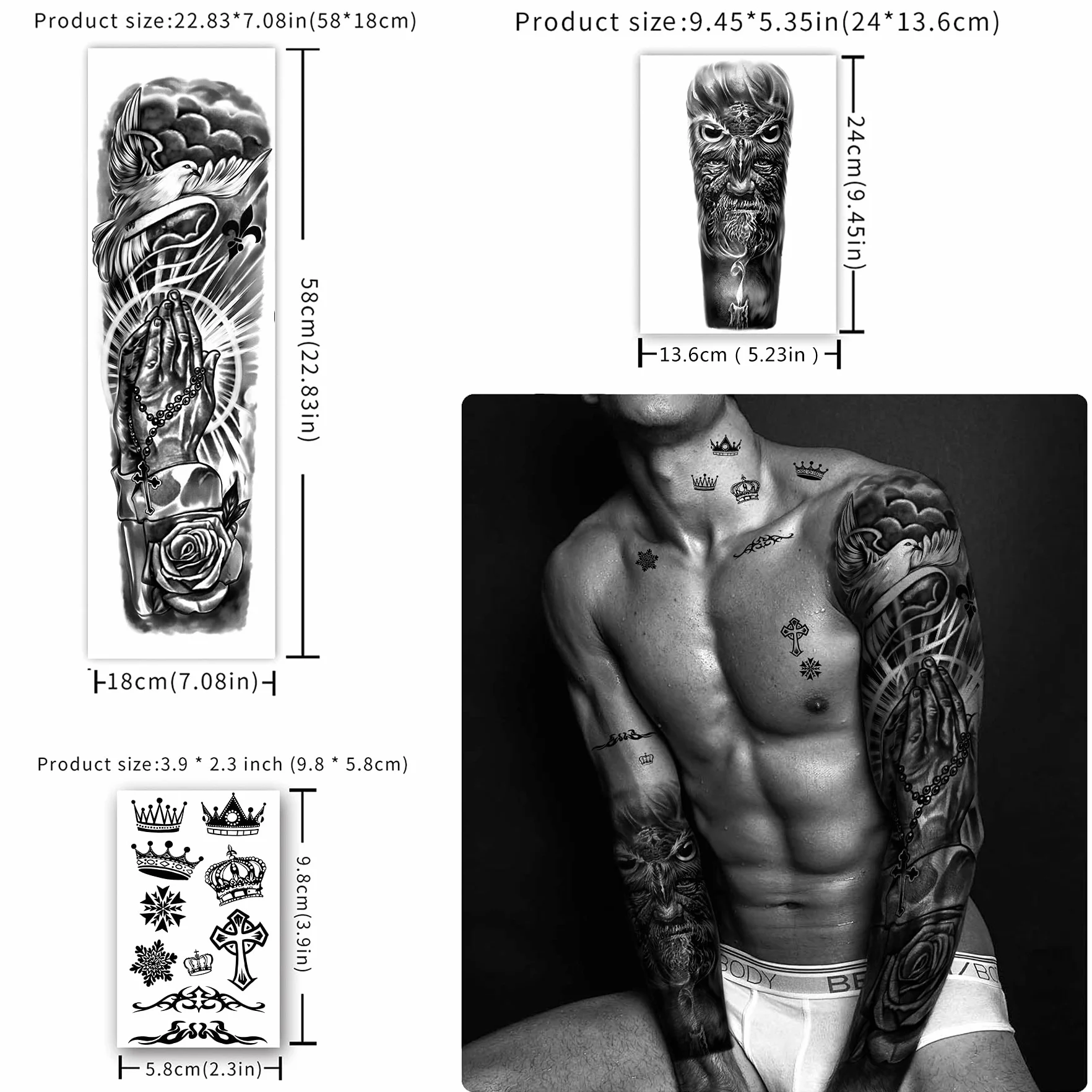 46 fogli grandi tatuaggi temporanei a braccio completo per uomini e donne, adesivi per tatuaggi finti impermeabili con fiore di drago manica per adulti o adolescenti sul corpo avambraccio