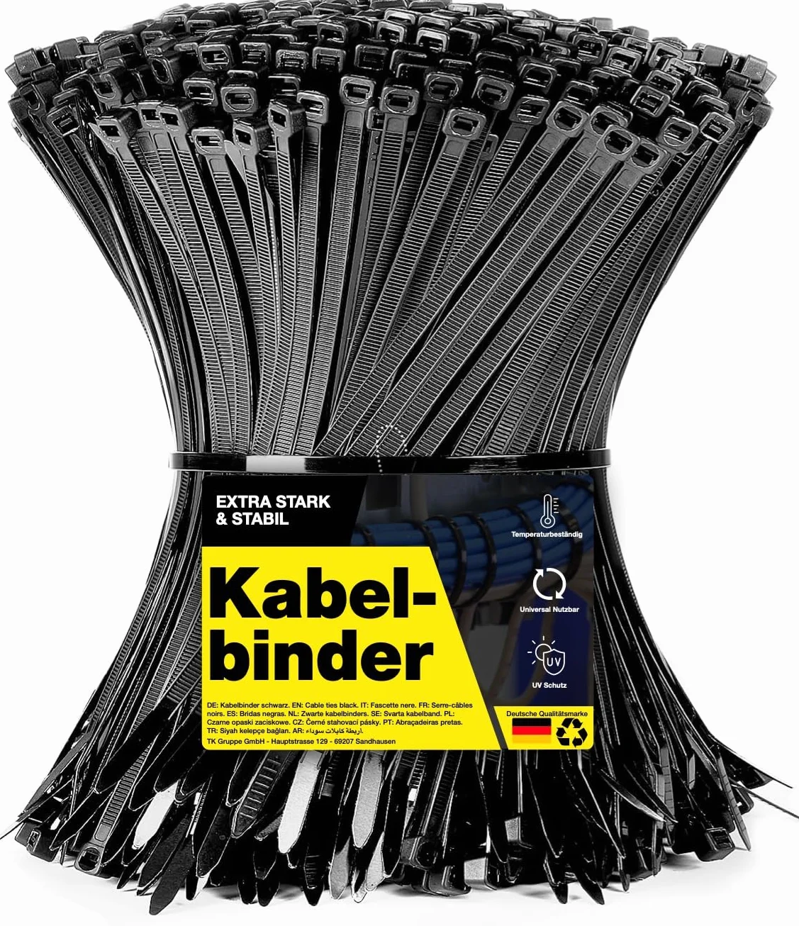 Set di 100 fascette stringicavo nero resistenti agli strappi e ai raggi UV 150 mm x 3,6 mm