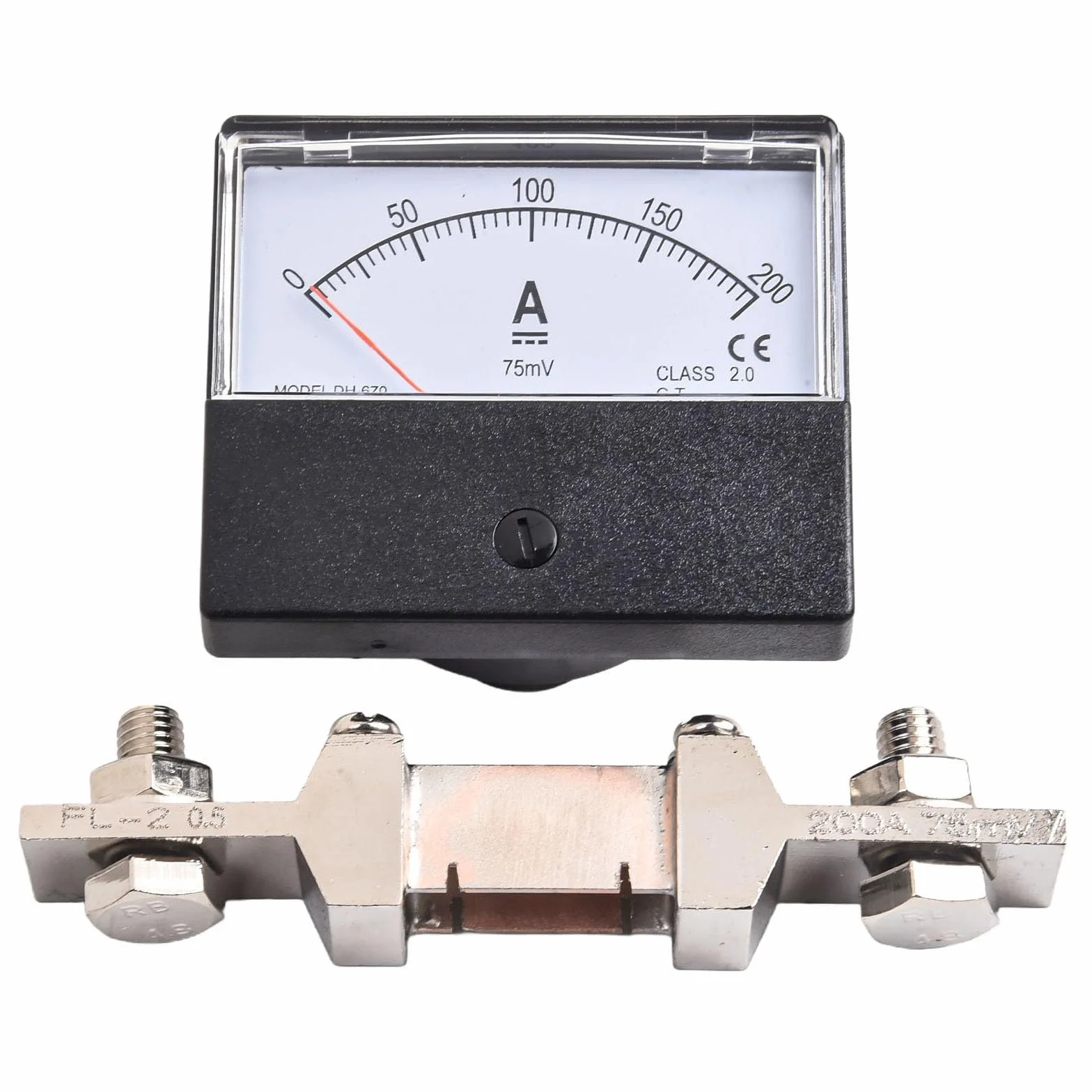 Amperometro analogico DH-670 DC 0-200A 300A 75mV con shunt per quadri
