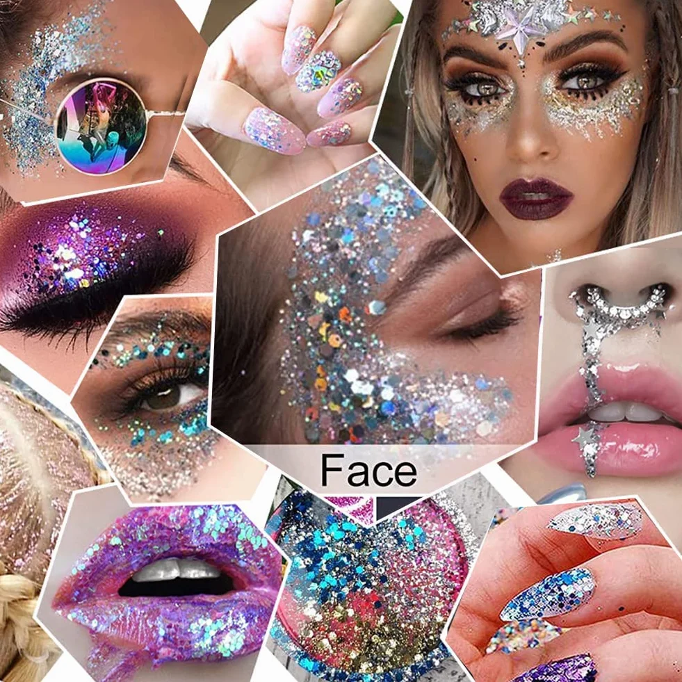 Face Body Glitter Gel per bambini e donne, sirena faccia Glitter da indossare, Squins grosse lucido per capelli e unghie, Rave Festival concerto accessori (#6 Bianco)