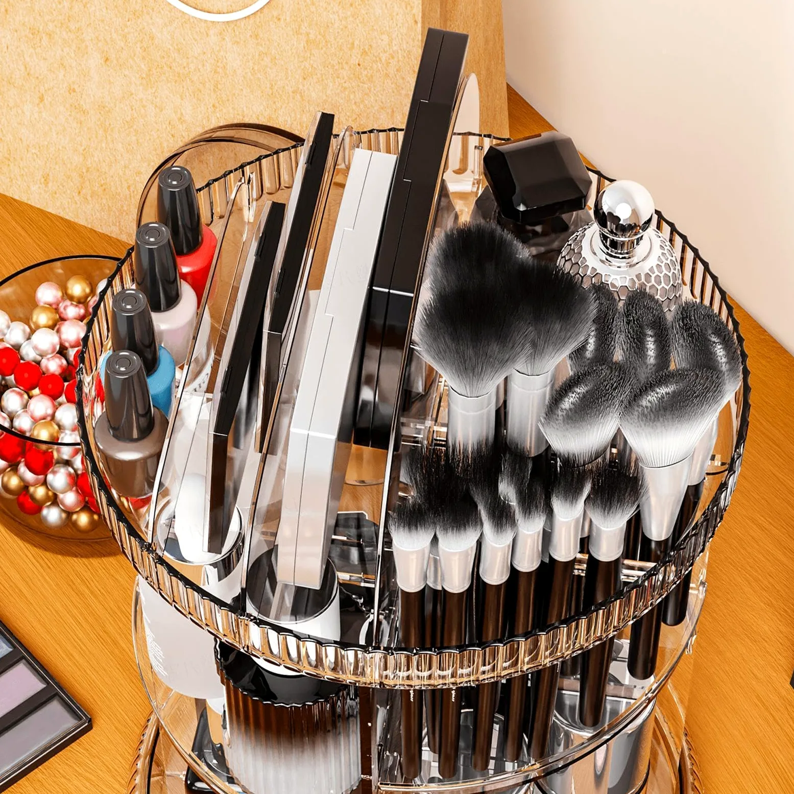 Organizer rotante per trucchi, espositore per trucchi in acrilico | ripiano organizer per la cura della pelle, scaffale per trucco a 360 gradi, organizer rotante in acrilico progettato a