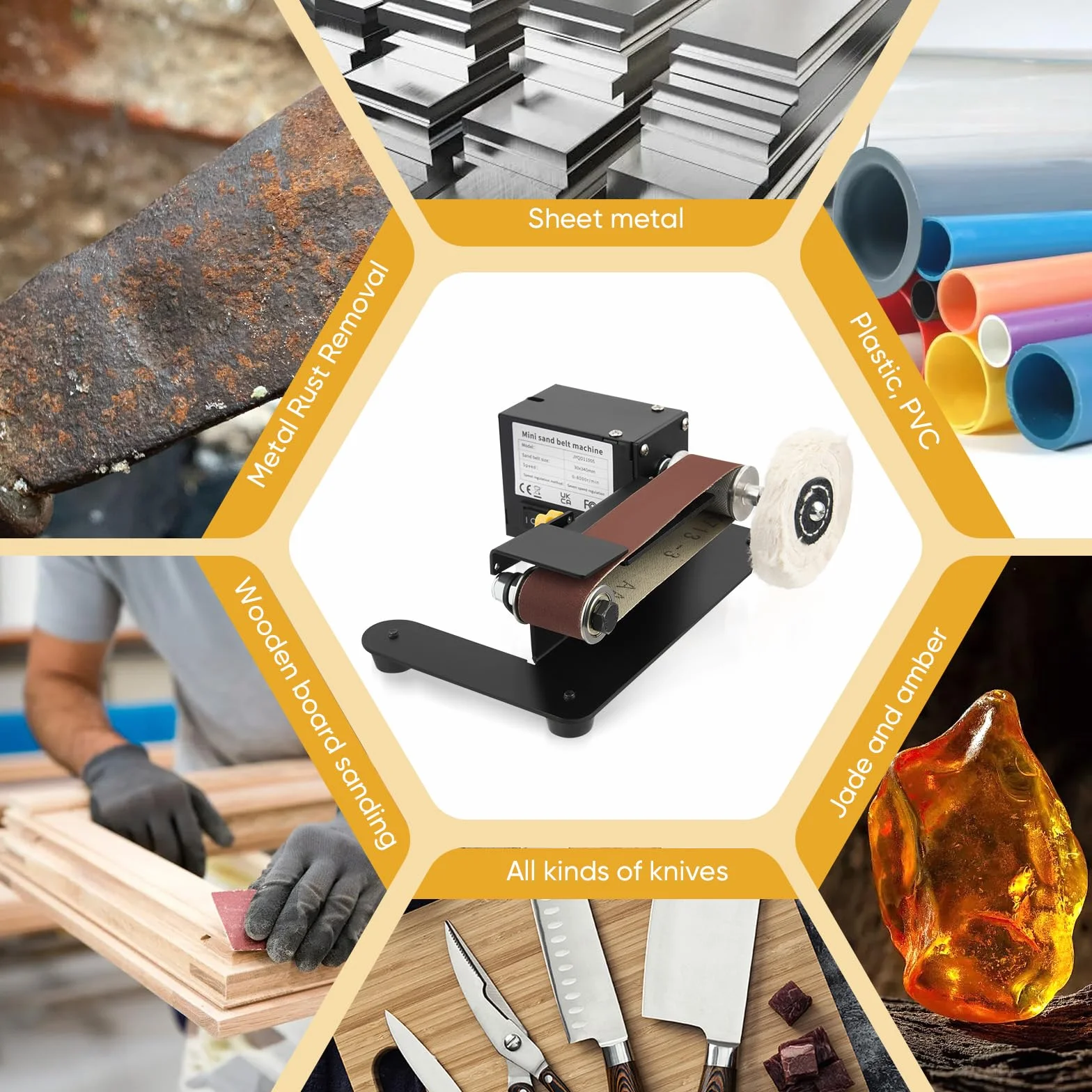 Levigatrice a nastro mini elettrica 250 W 7 velocità regolabili 330 x 30 mm per metallo legno