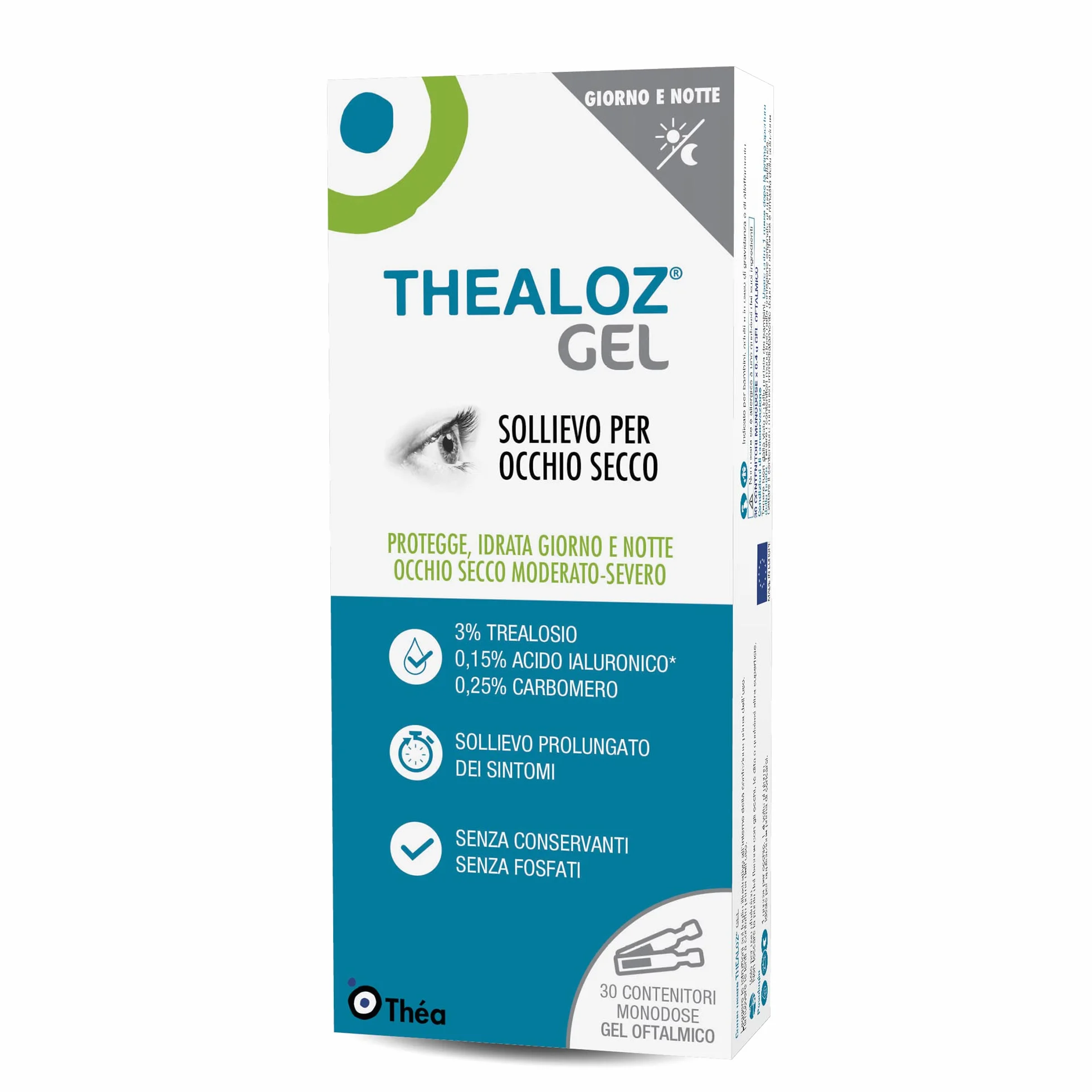 Thea Thealoz Gel per la Protezione, Idratazione e Lubrificazione Degli Occhi Secchi - gel Fluido, Ipotonico e Senza Conservanti 30 Flaconcini Monodose