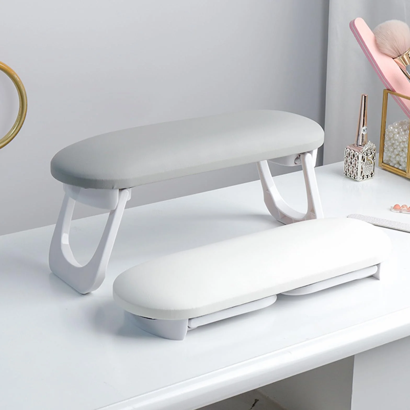 Poggiamano Per Unghie, AMOYUN Appoggia Mani per Unghie Pelle In Microfibra Morbida e Antiscivolo Professionale Tavolo Manicure con Tappetino Poggiamano per Il Salone per Unghie
