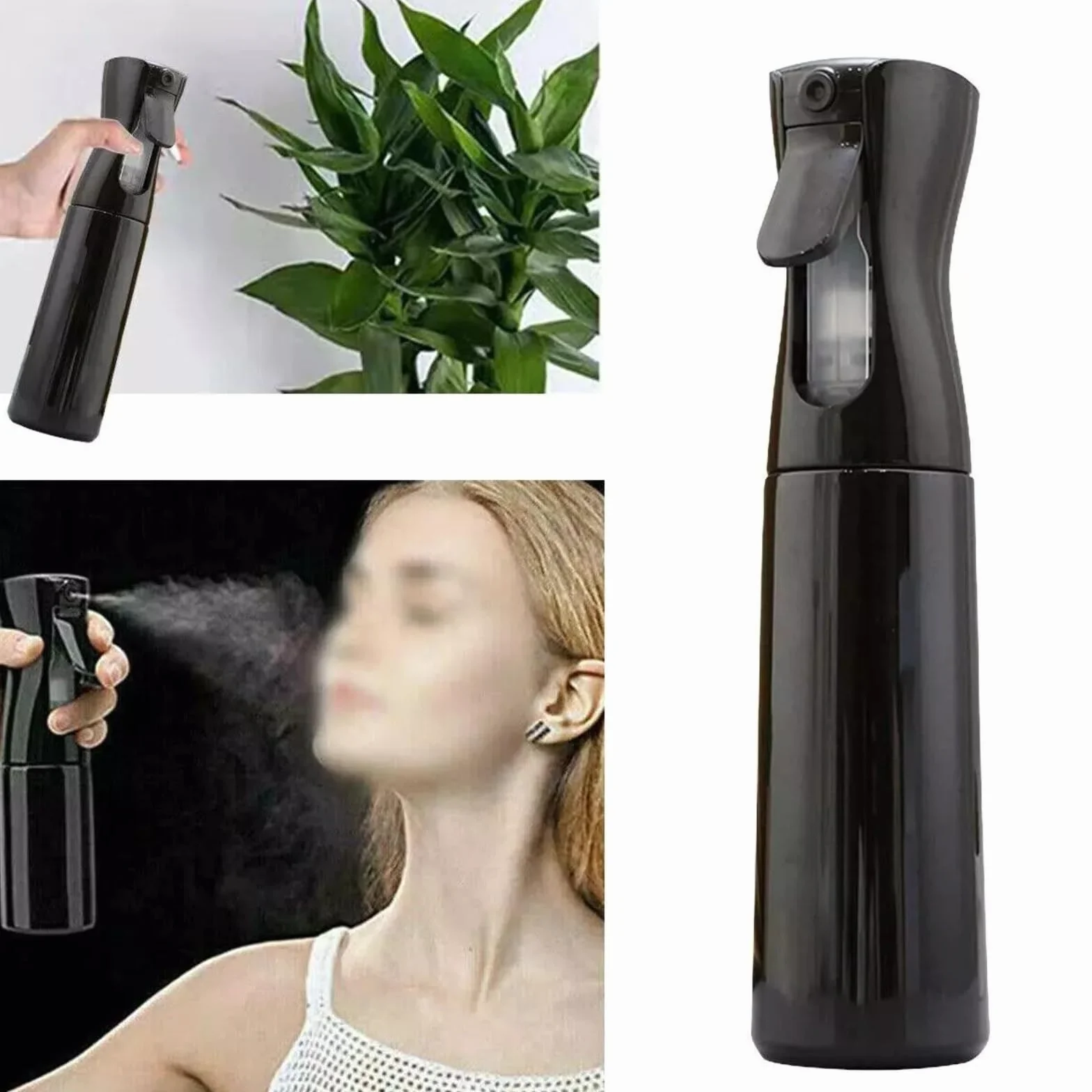 2 flaconi spray da 300 ml, nebulizzatore continuo per acqua, nebulizzatore fine, vuoto, per acconciature, irrigazione delle piante, cura degli animali domestici, pulizia della casa (nero +