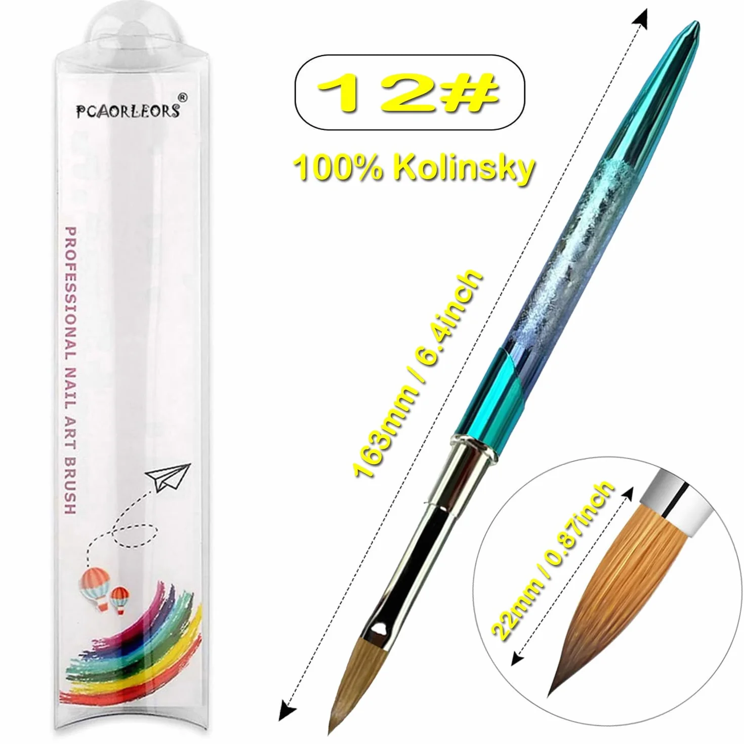 Kolinsky Pennello per Nail Art Acrilico con 100% Capelli di Visone Vergini e Manico in Alluminio, Pennello Gel Professionale per Applicare Bellezza Acrilica