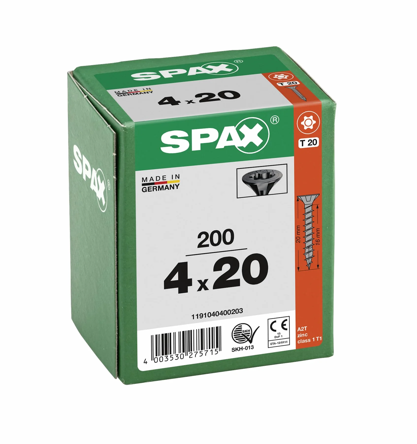 Spax T-TAR Plus Vite universale testa svasata filettatura completa 4 x 20 mm 200 pezzi