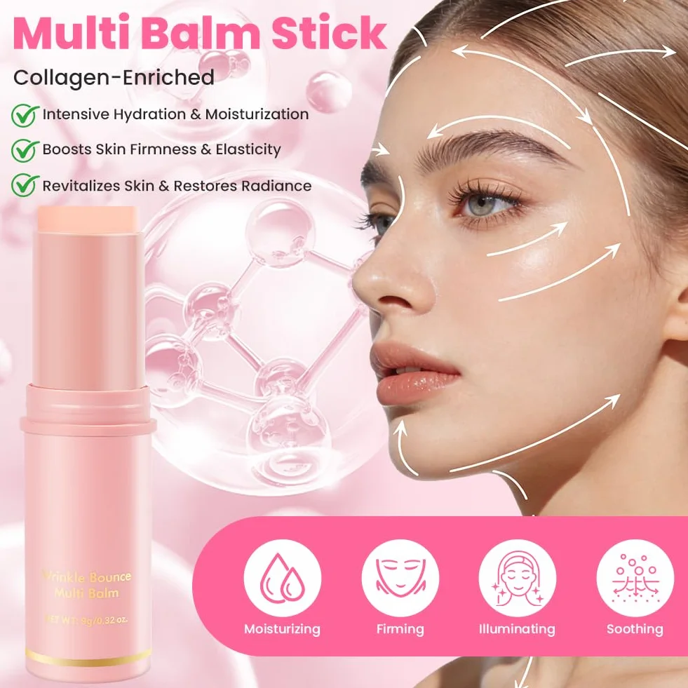 Aomig 2 Pezzi Multi Balm Stick, Calcium Stick Antirughe con Estratto di Collagene, Sticks Idratante al Collagene Per Occhi, Collo e Viso, Balsamo Anti-Età, Idratante, Antirughe