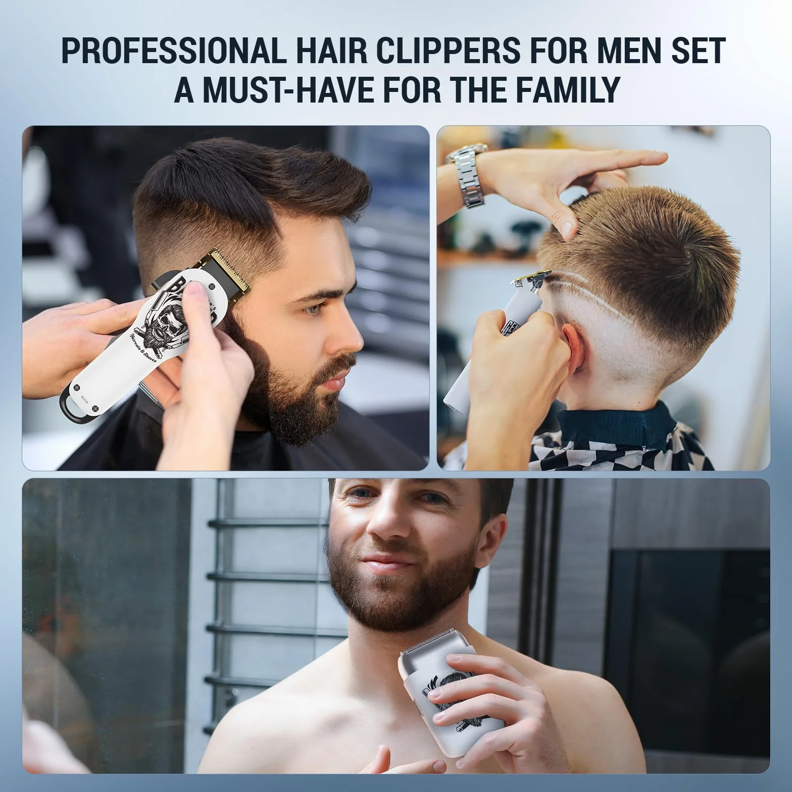 BESTBOMG Tagliacapelli Uomo Professionale Macchinetta per Capelli Senza Fili, Regolabarba Rasoiocapelli Trimmer Rasoio Elettrico Con Mantella da Barbiere e Pettine Limite