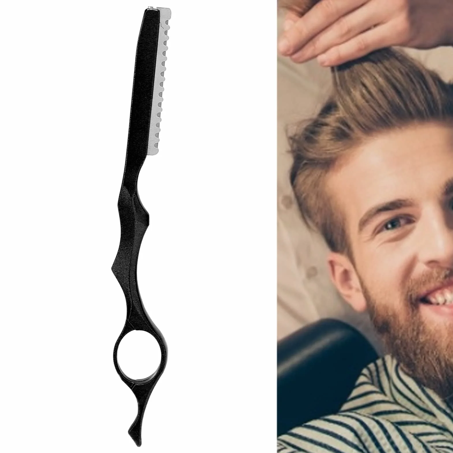 Rasoio per capelli con pettine regolabile, strumento per diradare i capelli ideale per uso domestico e in salone, nero