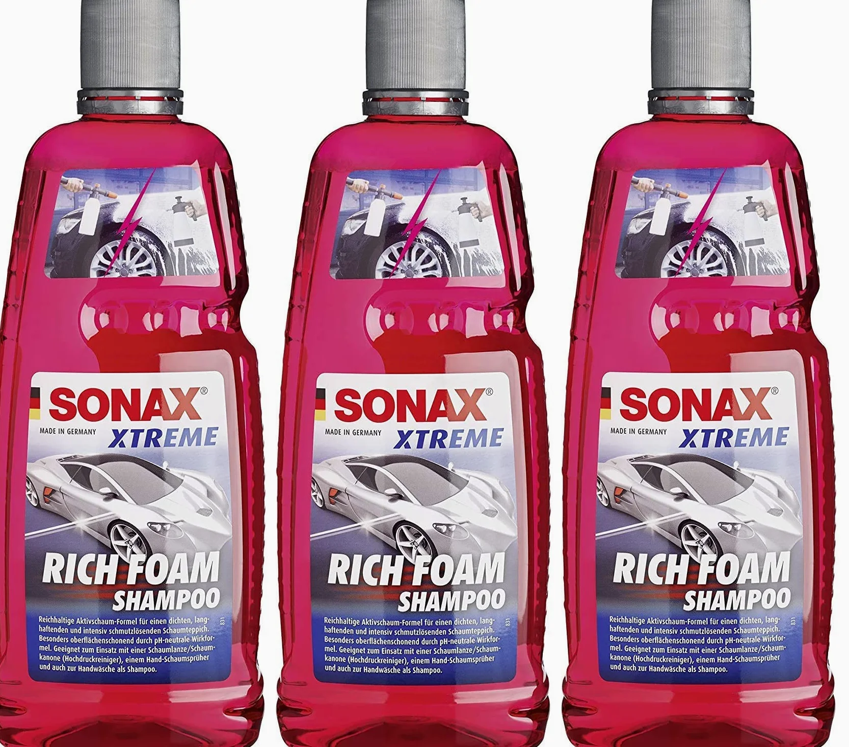Sonax XTREME RichFoam Shampoo (3 x 1 litro) Schiuma Shampoo/Snow Foam Shampoo produce tappeti in schiuma densi, a lunga durata e antimacchia, PH neutro, profumo di bacca | Art. n. 02483000