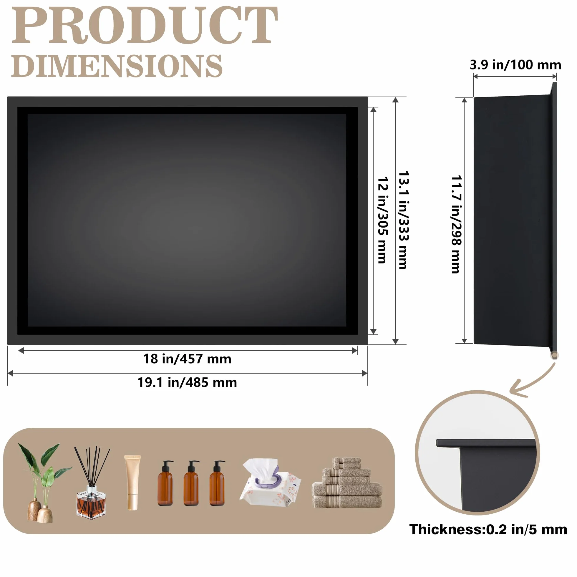 Nicchia da Parete Doccia in Acciaio Inox 33 x 48 x 10cm Nero Nicchia per Doccia da Incasso