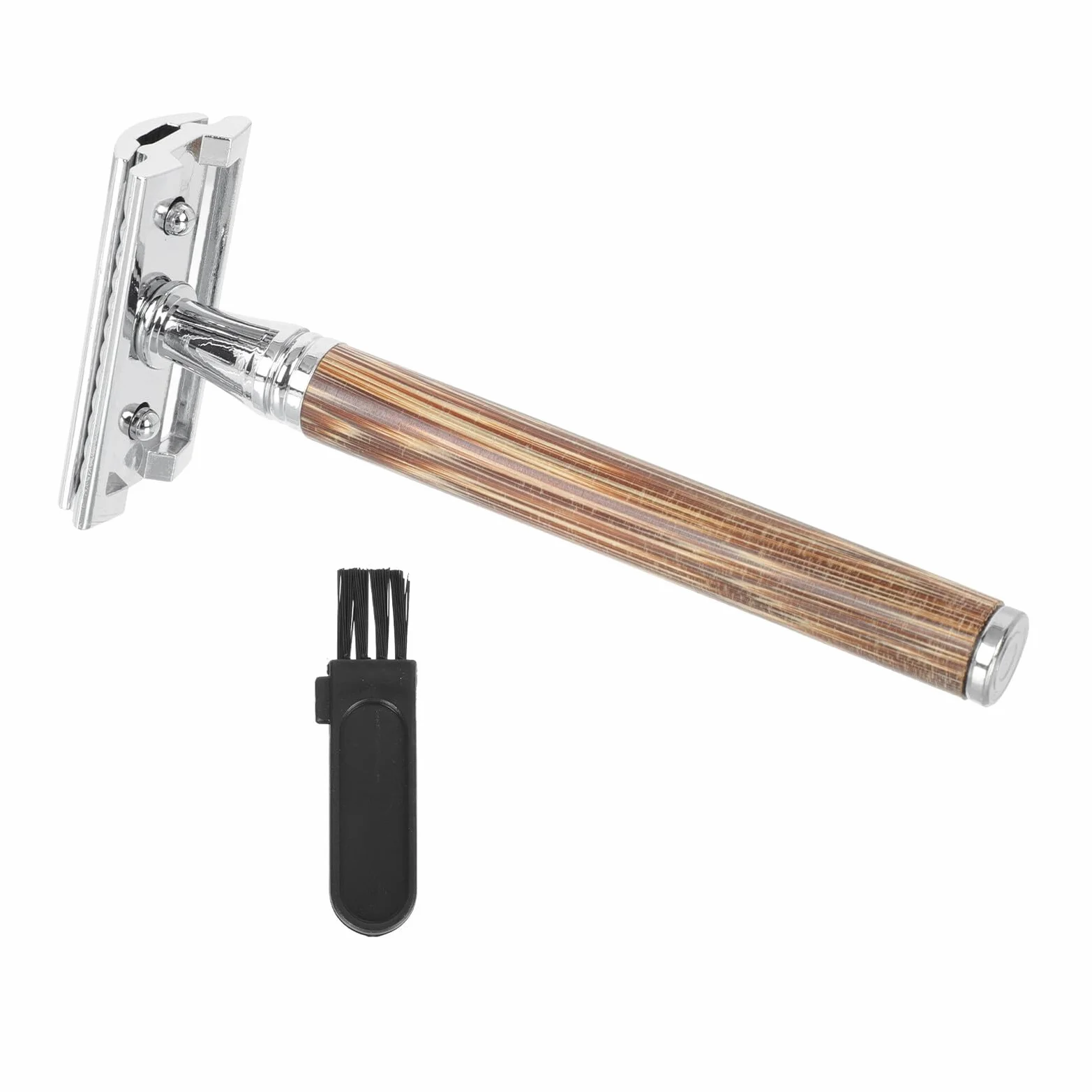 Rasoio Manuale Professionale con Manico in Bamboo Doppia Lama per Barba Strumento Sicuro per Rasatura Manuale Uomo Adatto Uso Casalingo e Barbiere