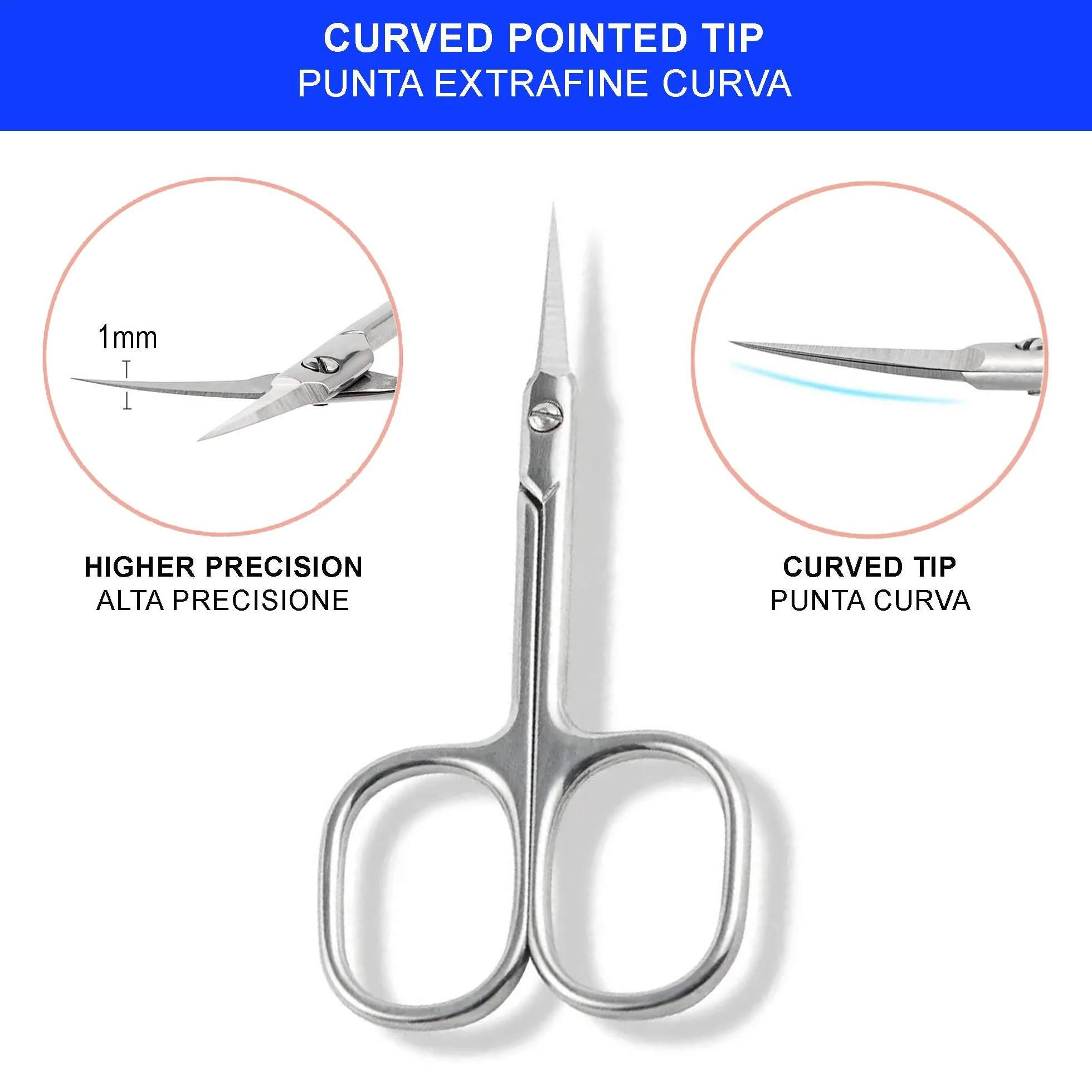 Forbici Unghie Professionali 1mm Longivia® Forbicine per Cuticole in Acciaio Inox con Lama Curva Affilata Manicure Taglia Cuticole Professionale Forbici per Pellicine Mani Piedi e Sopracciglia