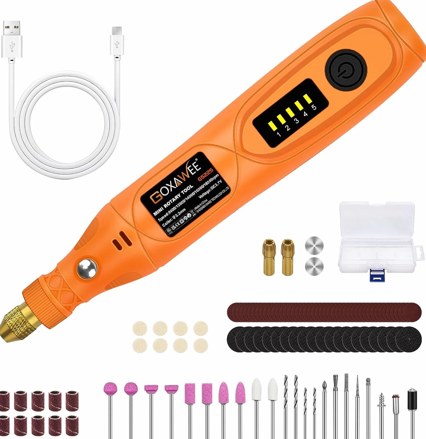 GOXAWEE Mini Trapano 3,7 V Rotativo Multifunzione 104 Accessori Smerigliatrice Incisione Taglio Foratura Lucidatura