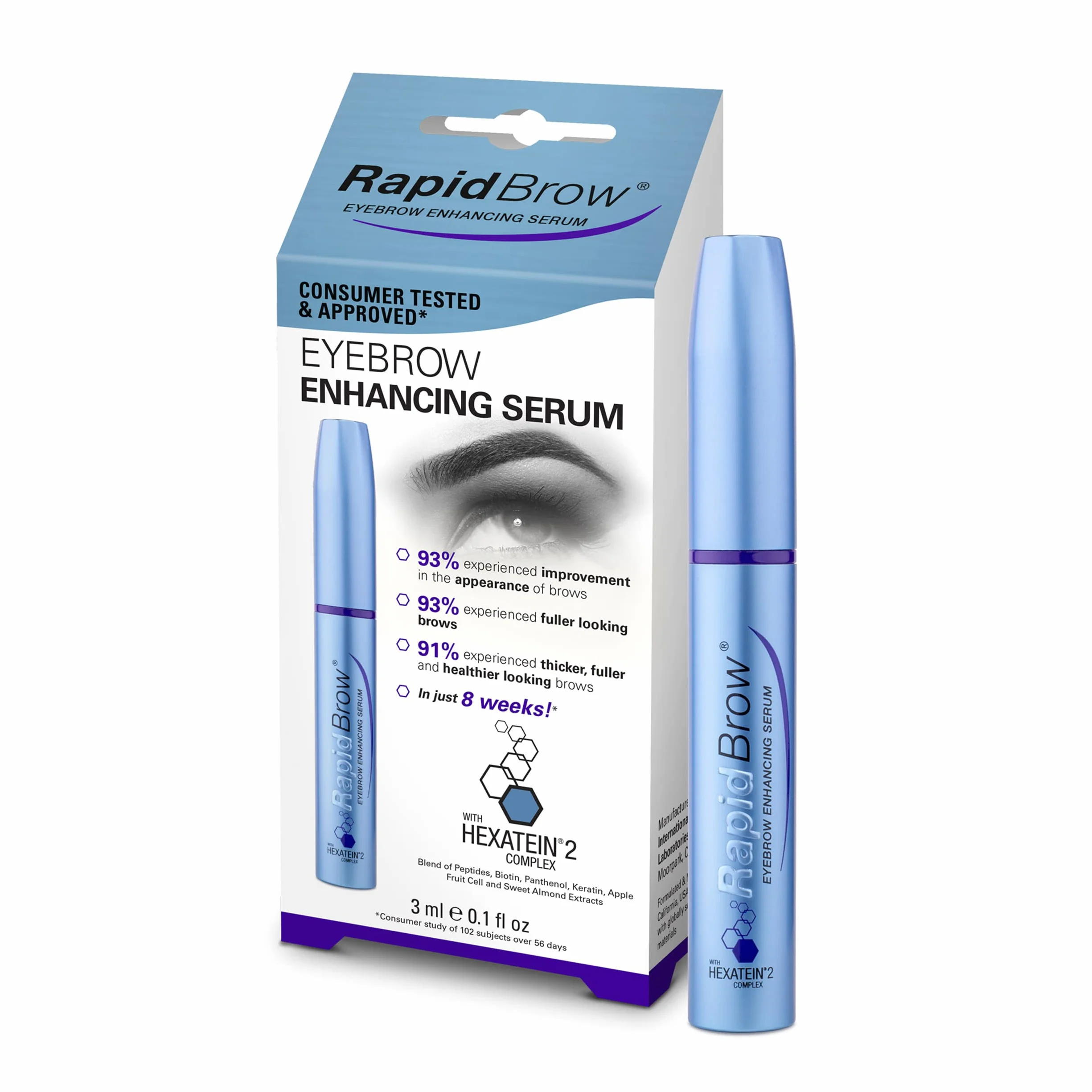 RapidBrow® - Siero Rinforzante per Sopracciglia con Ingredienti Naturali 3 ml - Look di Sopracciglia Folte, Idratate e Definite in 4 Settimane