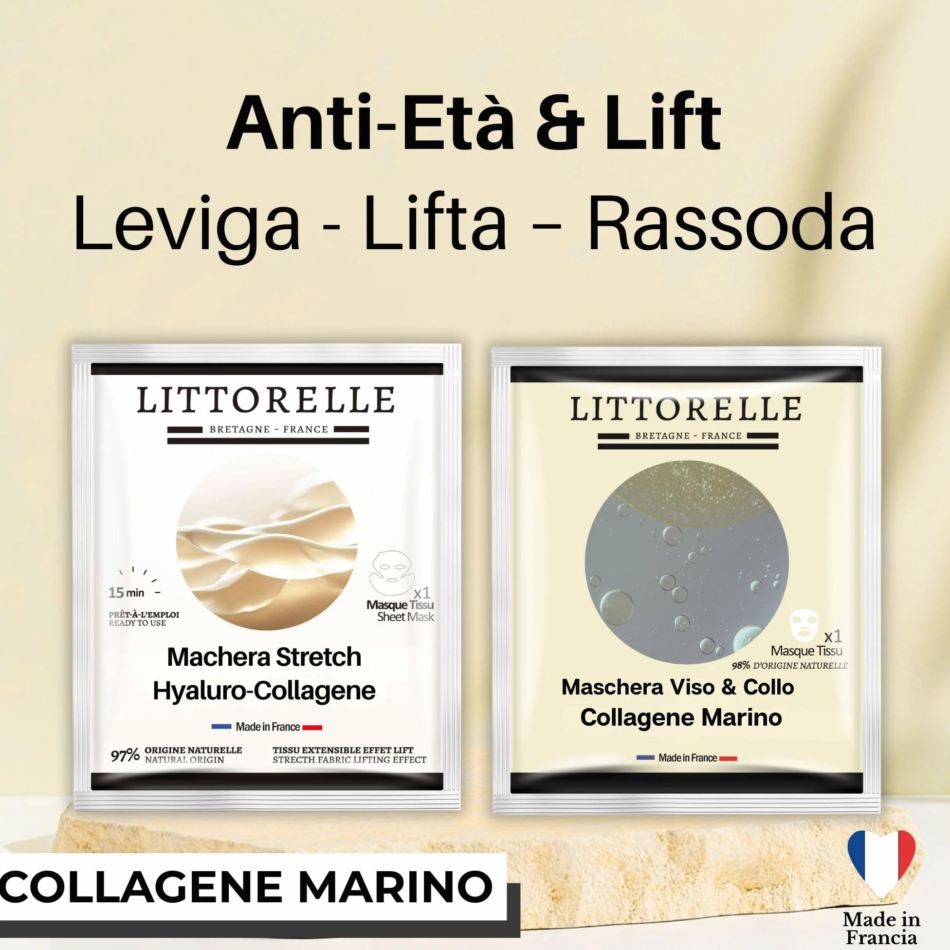 Cofanetto Bellezza 10 Maschere Viso in Tessuto & Patch Occhi Idrogel - Made in France - Idratante, Anti-Età, Detox al Collagene, Acido Ialuronico, Aloe Vera - 96% Origine Naturale - 2 Certificate Bio
