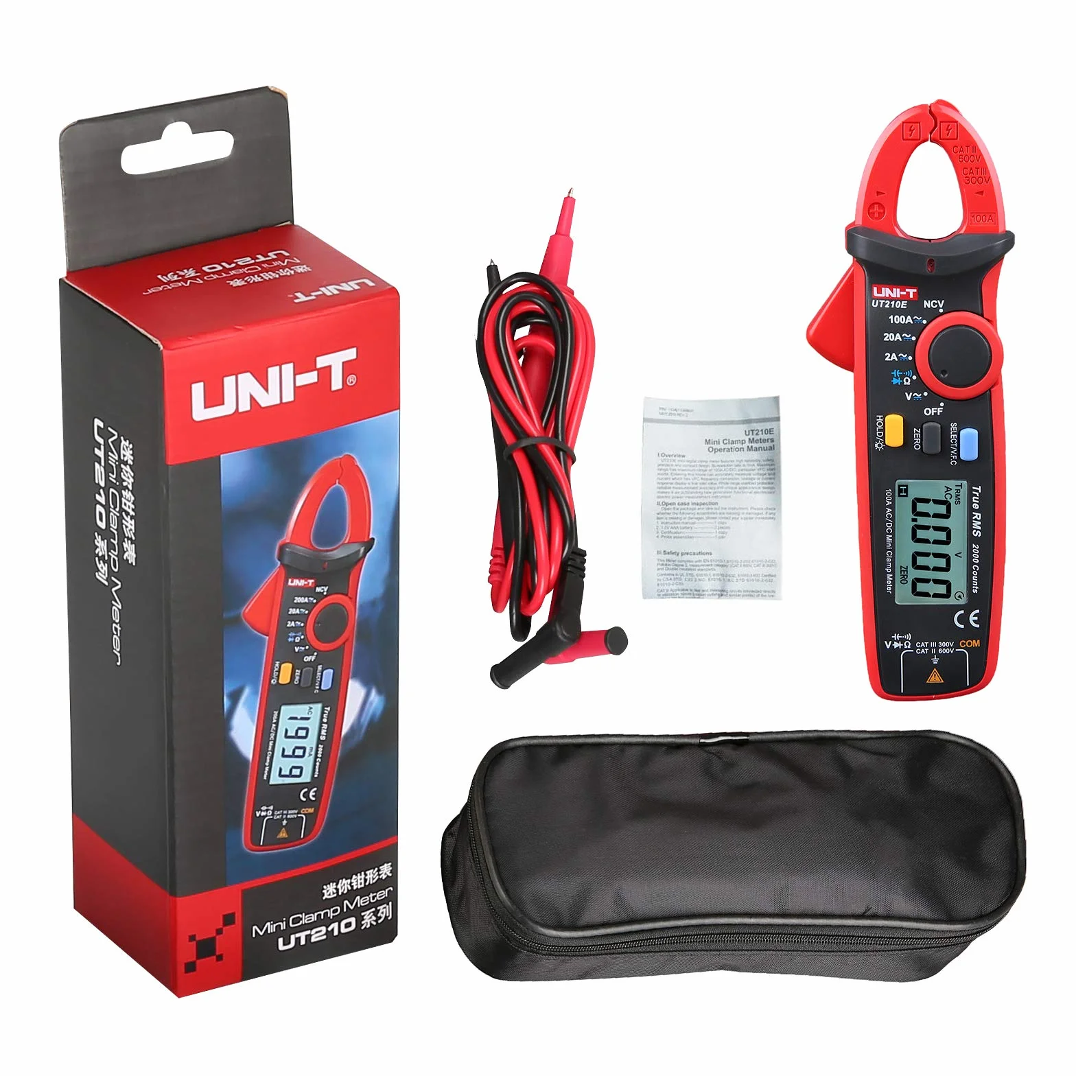 UNI-T UT210E Mini Digitale Pinza amperometrica 100A CA CC Vero RMS Multimetro con Alligatore Clip