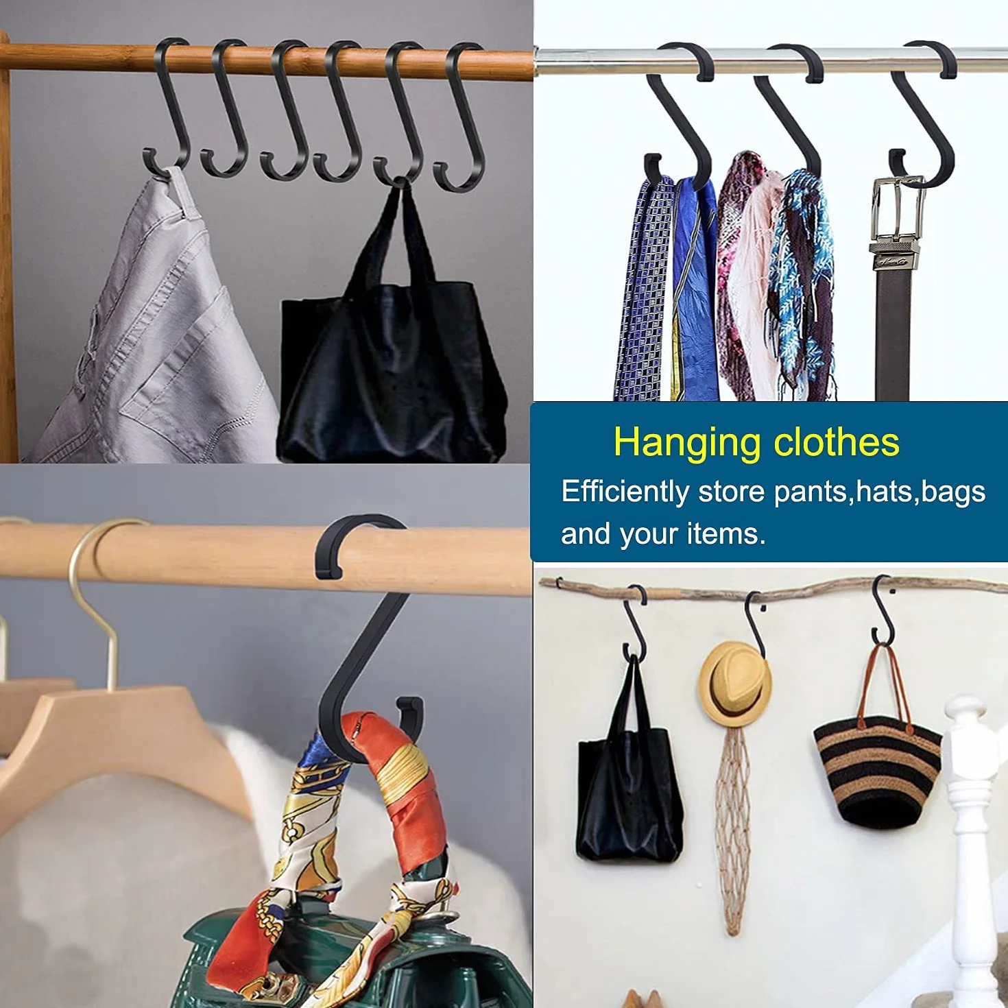 Ganci a S 10 Pezzi in Alluminio Anti Ruggine Multifunzione Nero Opaco