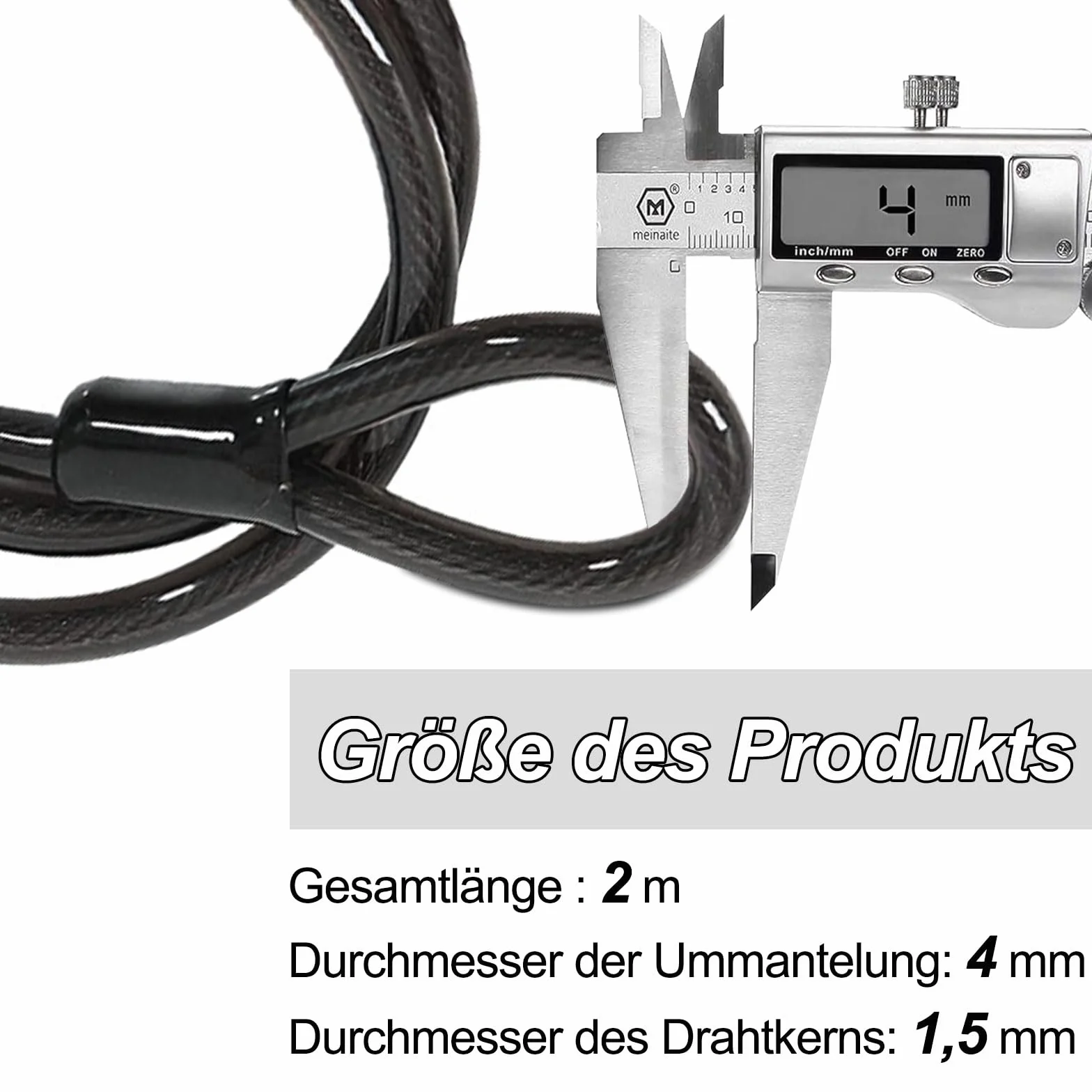 Cavo ad Anello in Acciaio con Occhielli 2 m Rivestimento in Plastica per Biciclette Serrature a Cavo (2 pezzi Neri)