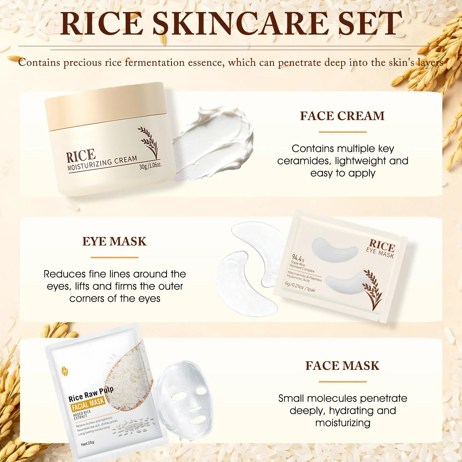 Riso Kit Skincare Viso Completo, 11 Pezzi Riso Set Skincare, Skin Care Coreana Set Completo con Detergente, Maschera, Maschera, Rice Toner, Contorno Occhi, Idrata e Nutre, Lasciando la Pelle Radiosa