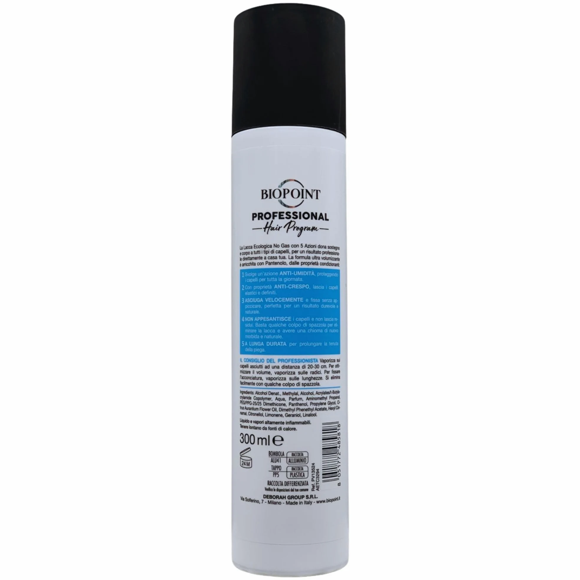 Lacca ECOLOGICA NO GAS Con Pantenolo, Ultra Volumizzante. Per Tutti i Tipi Di Capelli. 5 Azioni: Anti-Umidità, Anti-Crespo, Asciuga Velocemente, Non Appesantisce e a Lunga Durata 300ml (4 Unità)