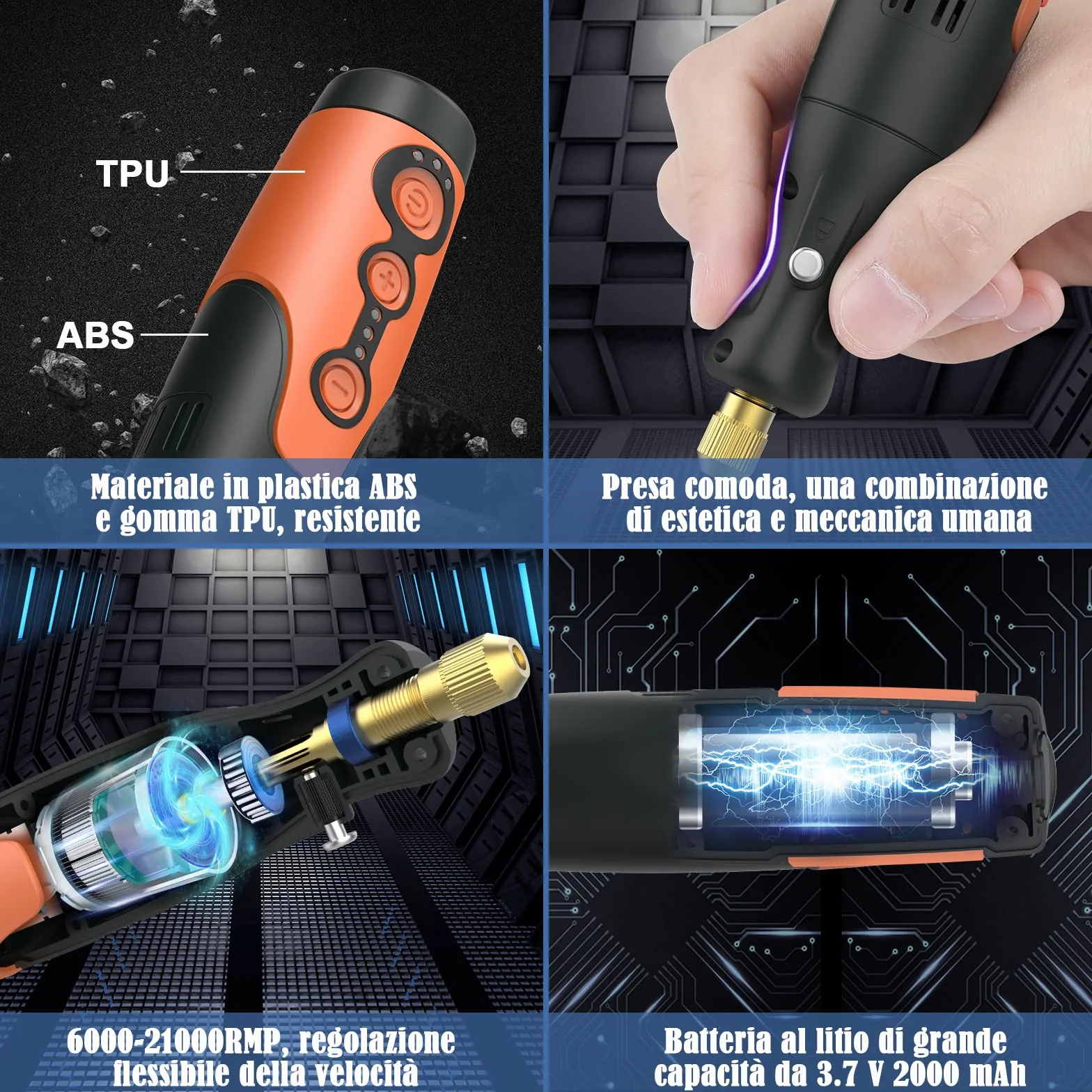 Utensili rotanti multifunzione 135 W kit 6 velocità 8000-35000 giri/min 210 accessori taglio incisione foratura rettifica lucidatura