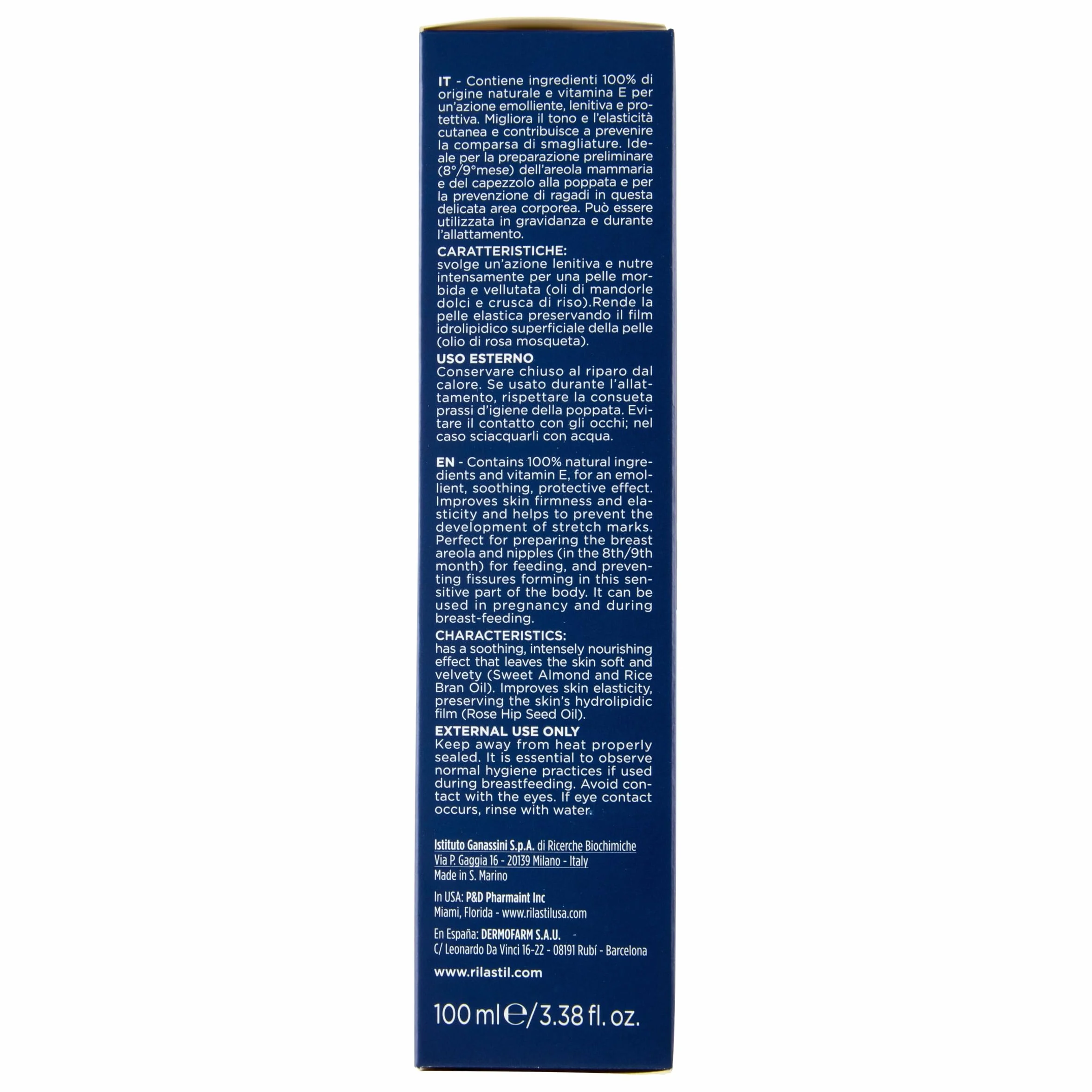 Rilastil Olio Smagliature, Emolliente, Lenitivo e Protettivo con Oli di Mandorle Dolci, Rosa Balsamina, Tutti i Tipi di Pelle, Confezione da 100ml