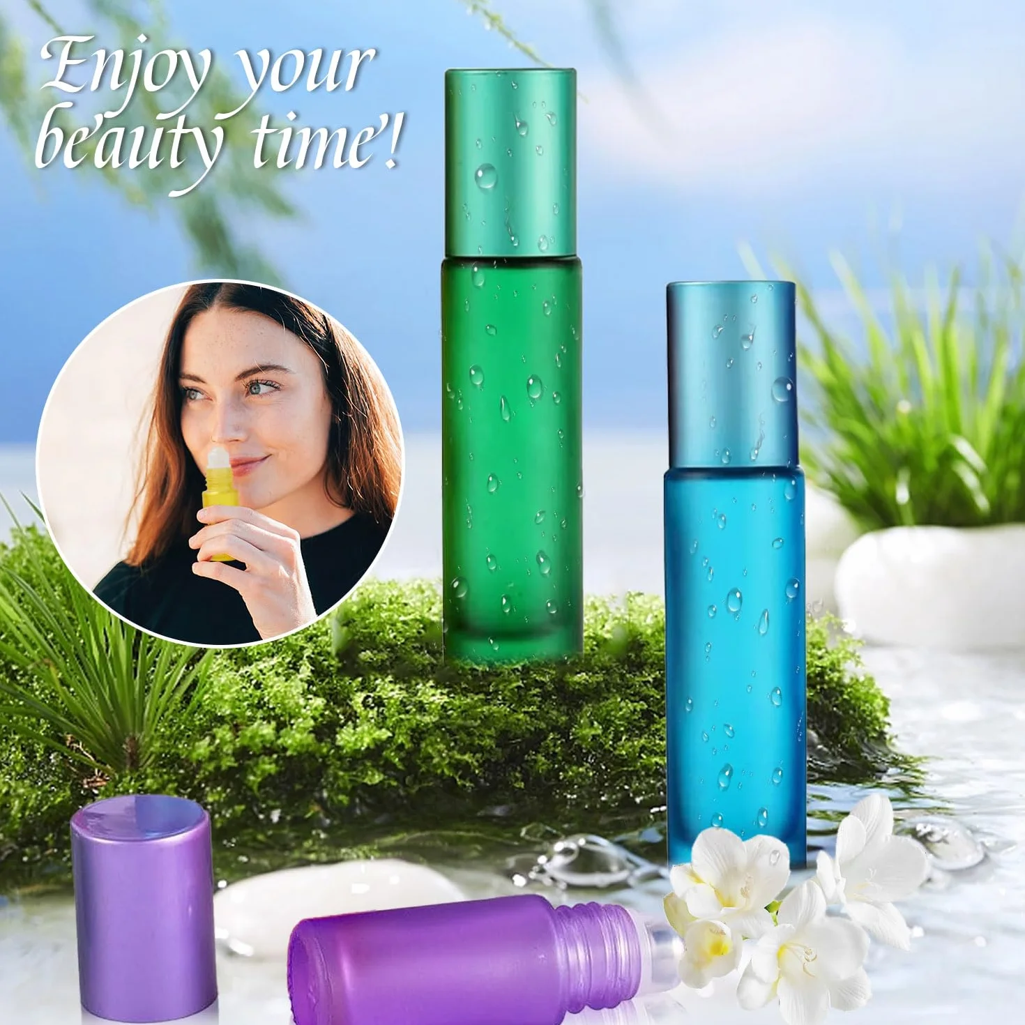 8 bottiglie di vetro Roll on per olio essenziale, riempibili, con pipetta, 10 ml, 5 ml, colori vari, per profumi, massaggi