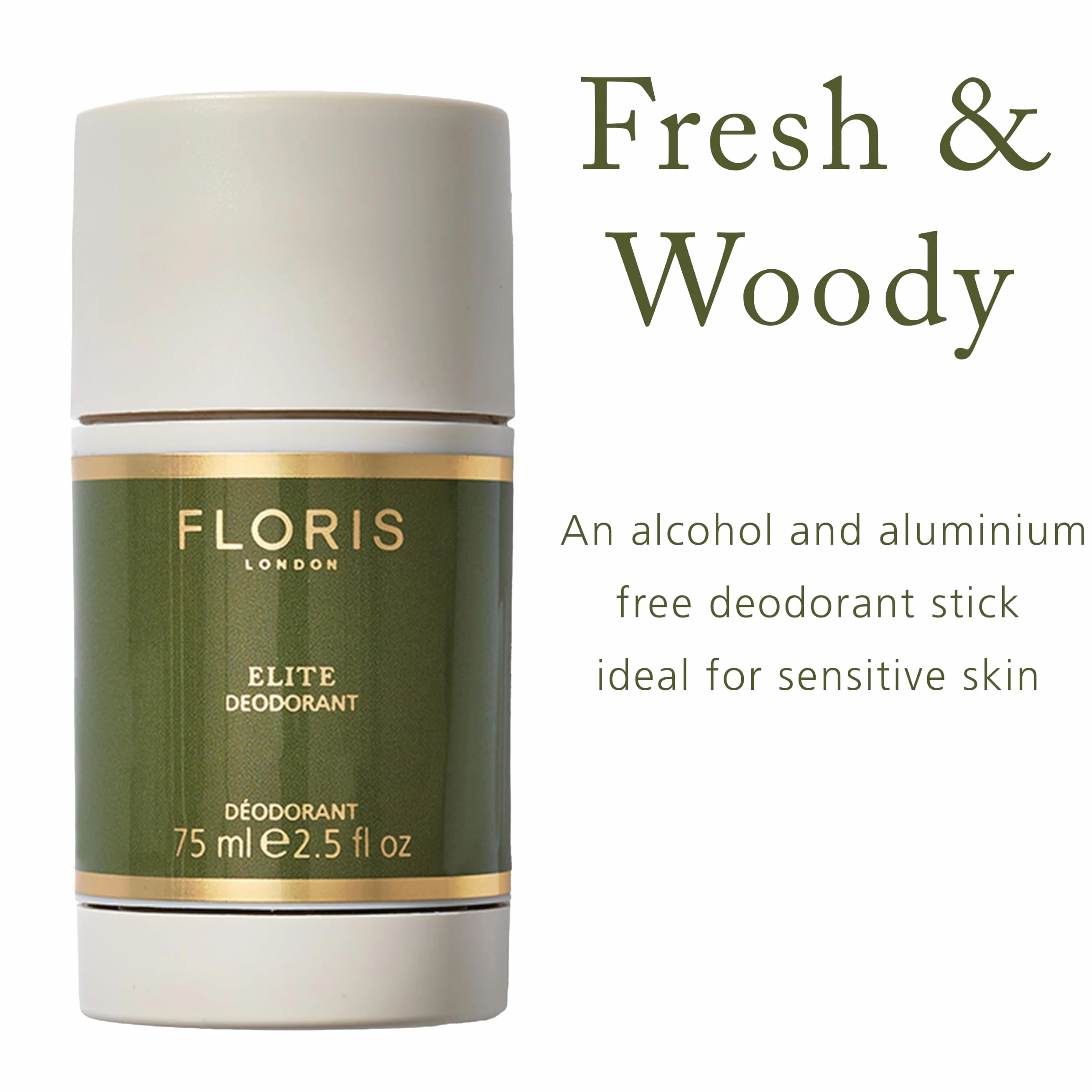 Floris London Elite Deodorante Stick (75 ml), delicatamente profumato, anti-odore, senza alcool e alluminio, adatto per pelli sensibili, vitamina E protegge le ascelle
