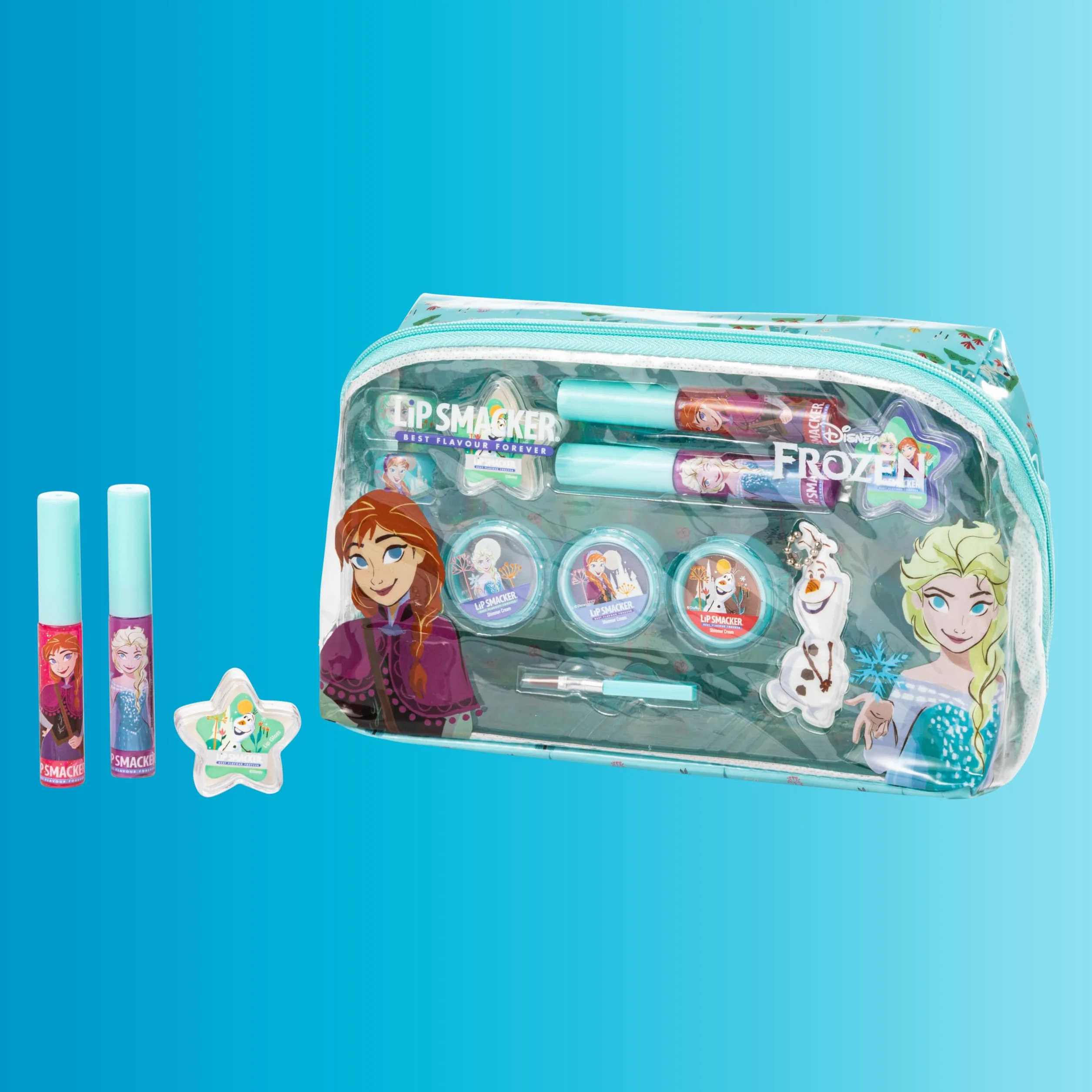 Lip Smacker Frozen Essential Makeup Bag, Set di Trucchi Frozen per Bambina con Lucidalabbra, Ombretti Luminosi, Applicatori e Accessori per un Look da Principessa Disney