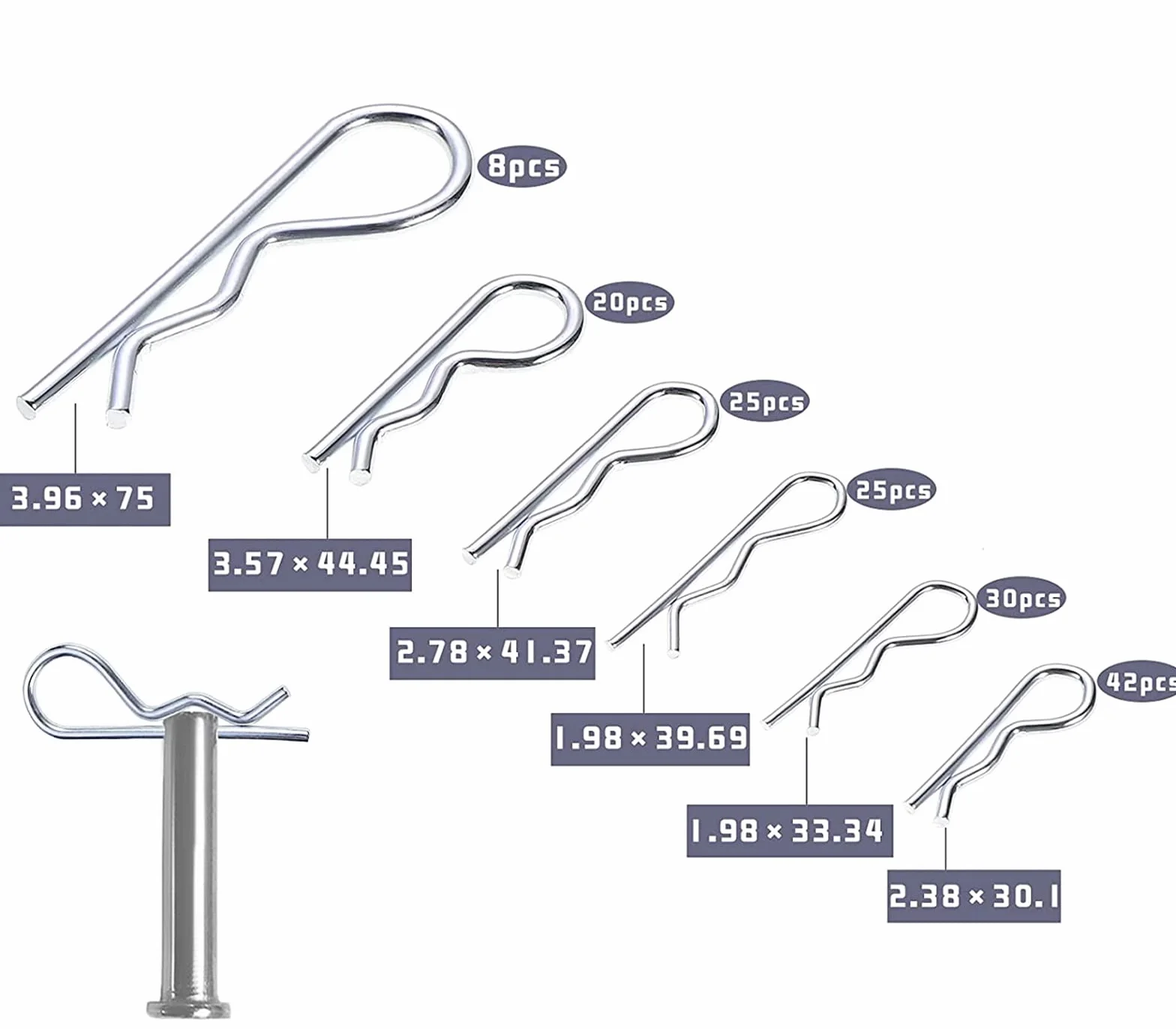 Set R-Clip 150Pz 6 Tg Coppiglie Perni Fermi a Molla di Sicurezza