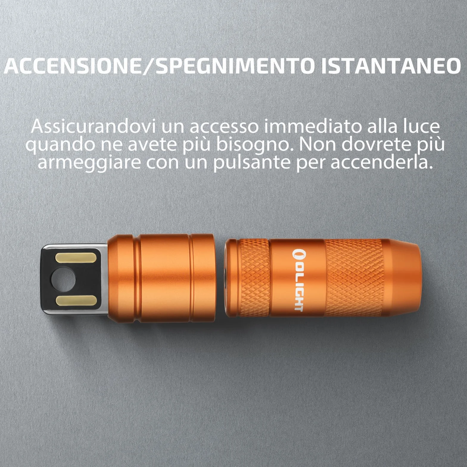 OLIGHT I Mini 2 Mini Torcia Portachiavi a LED con Base Magnetica, Ricarica USB-A, IPX6, 21m, Arancione