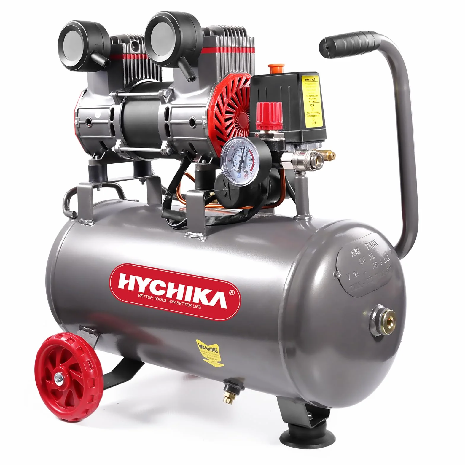 HYCHIKA Compressore Aria Silenziato 24 litri 8 Bar 230V-240V 1100W Senza Olio