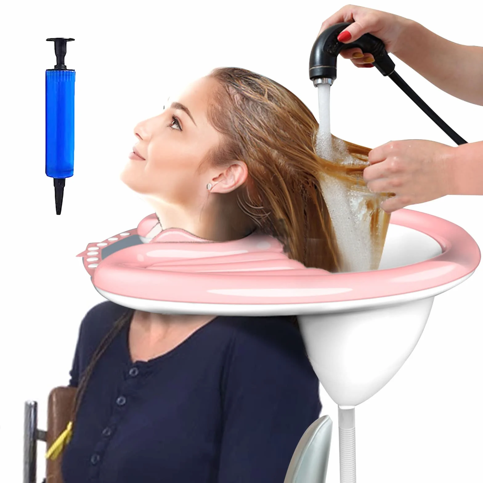 Bacino gonfiabile per il lavaggio dei capelli, in PVC, pieghevole, per anziani e disabili, donne incinte, bambini, anziani (rosa)