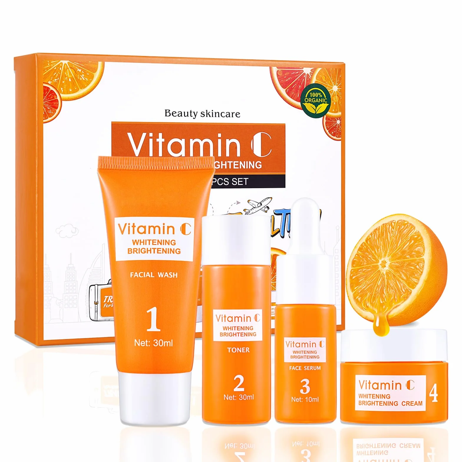 Set Cura della Pelle Viso 4 Pezzi – Idratante, Rigenerante e Anti-Età – Contiene Siero alla Vitamina C e Acido Ialuronico – Adatto Pelle Sensibile e Secca – Routine Completa Giorno e Notte