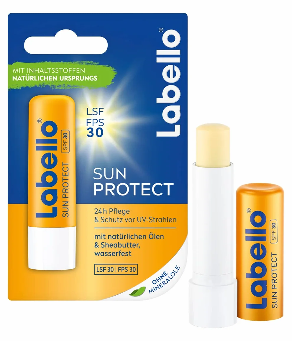 Labello Sun Protect, balsamo labbra waterproof con protezione solare (SPF 30), senza oli minerali, 1 confezione (4.8 g)