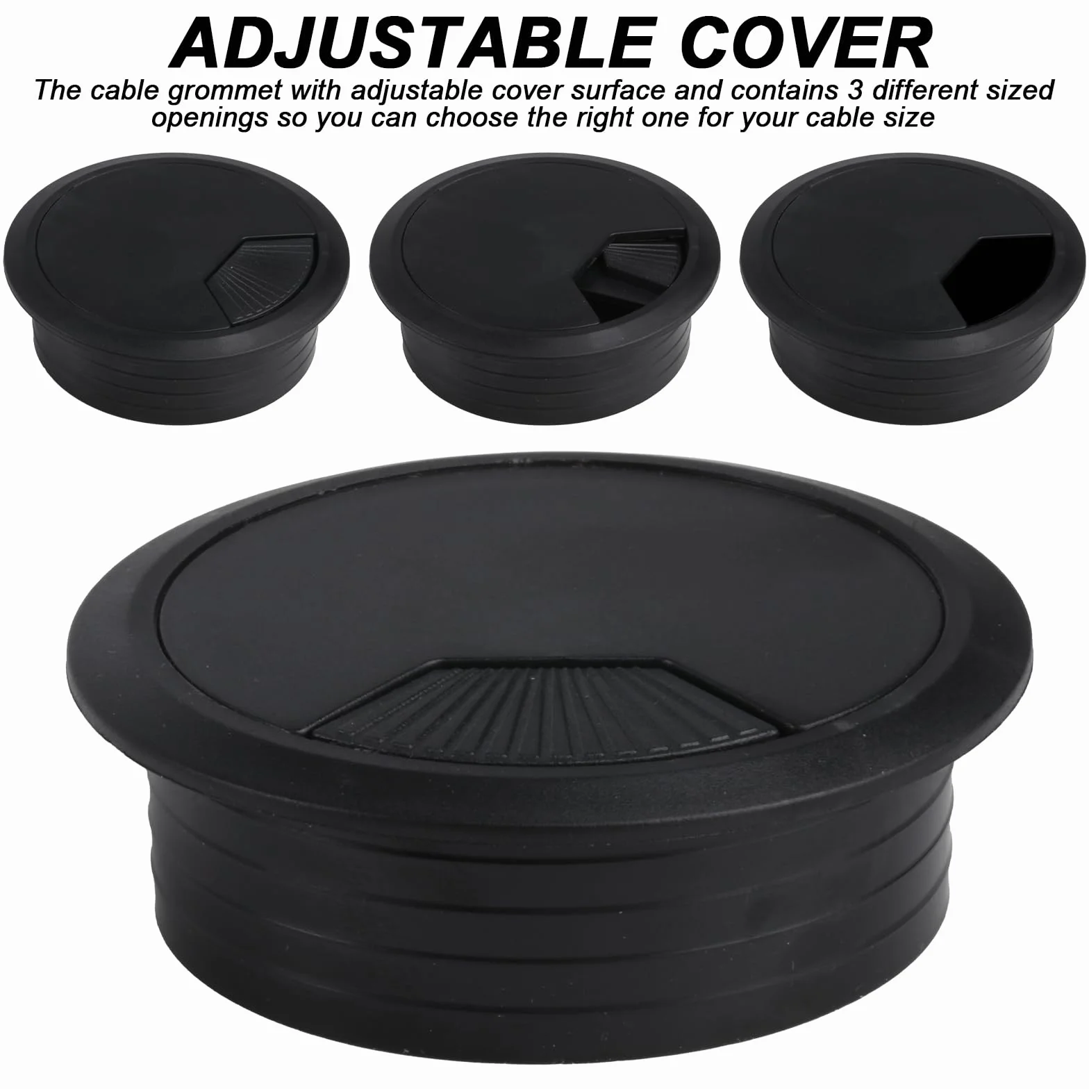 Punta da trapano per sega a tazza 60 mm e 6 coperture rotonde per cavi da scrivania nere