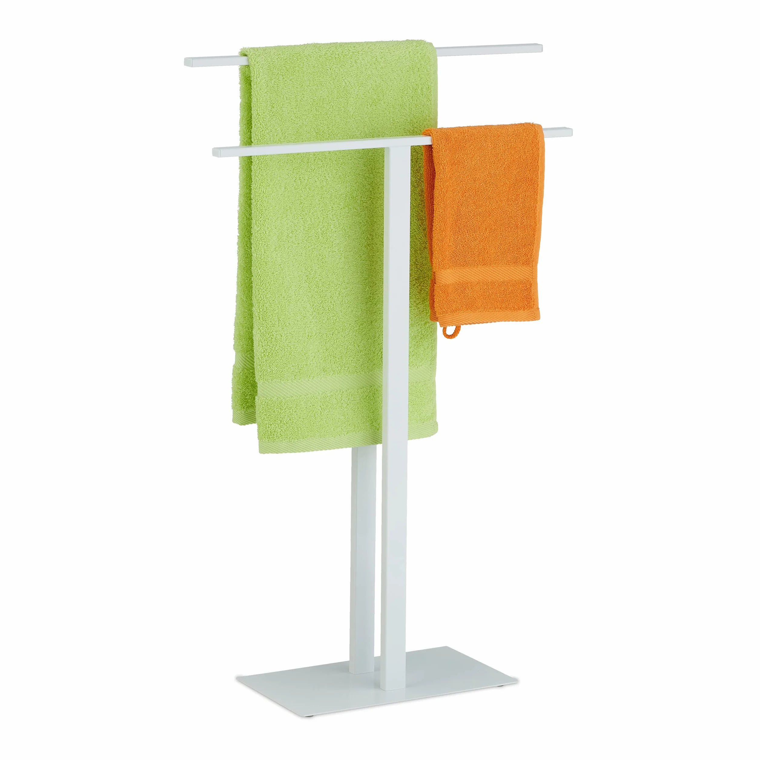 Relaxdays Piantana Portasciugamani Autoportante 2 Bracci Ferro 82x50x19 cm Bianco