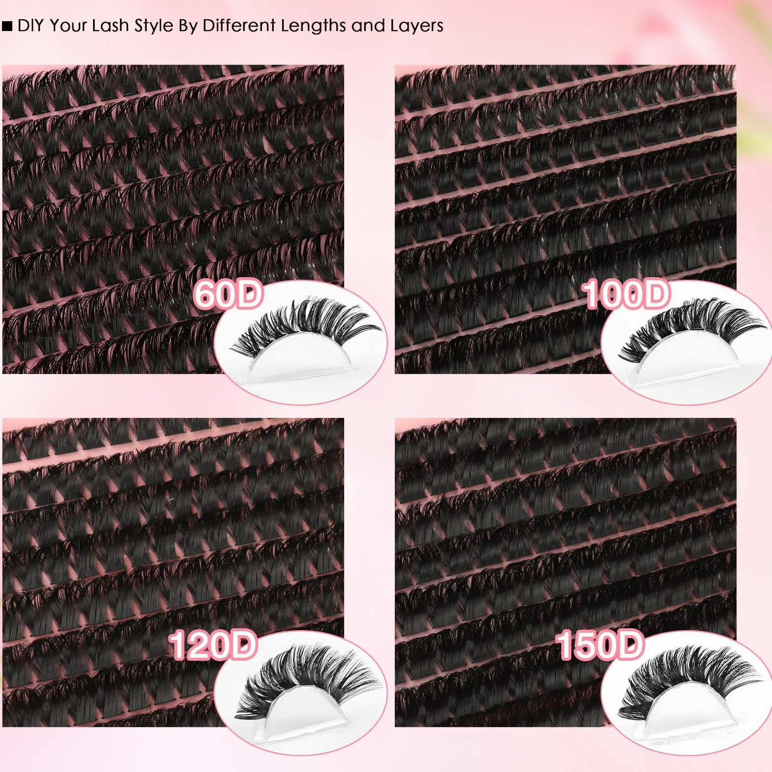 Extension Ciglia Ciuffetti, Libro da 544PCS Ciglia Finte a Ciuffi Ricci D, 10-16MM per Volume Intenso e Personalizzato (60D+100D+120D+150D)