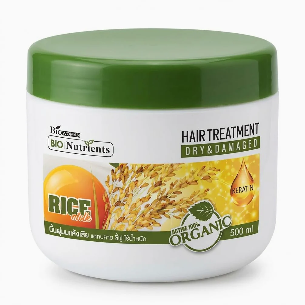 Biowoman BIO Nutrients Maschera Capelli Secchi e Danneggiati – Cheratina, Riso, Tuorlo d'Uovo – 500 ml