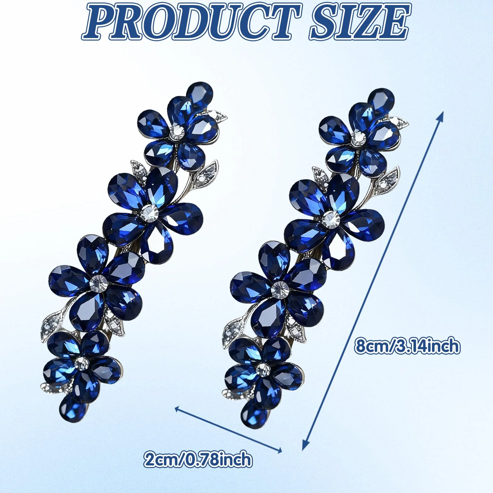 2 fermagli per capelli blu da donna, fermagli con strass e cristallo di alta qualità, accessori per capelli da donna con capelli sottili e spessi, presa sicura per varie acconciature